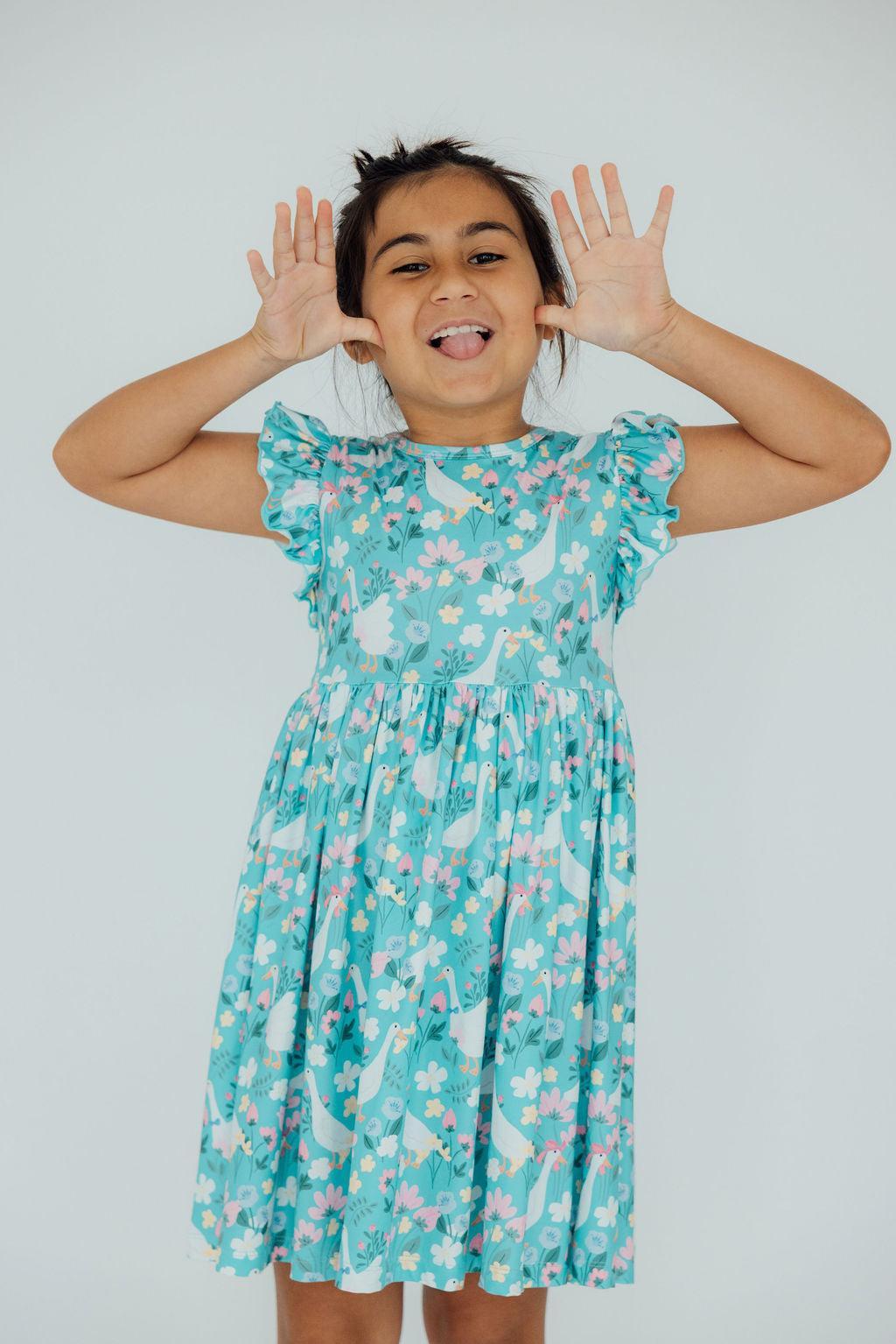 Mila & Rose ® Silly Goose Flutter Sleeve Twirl Dress — detail close-up