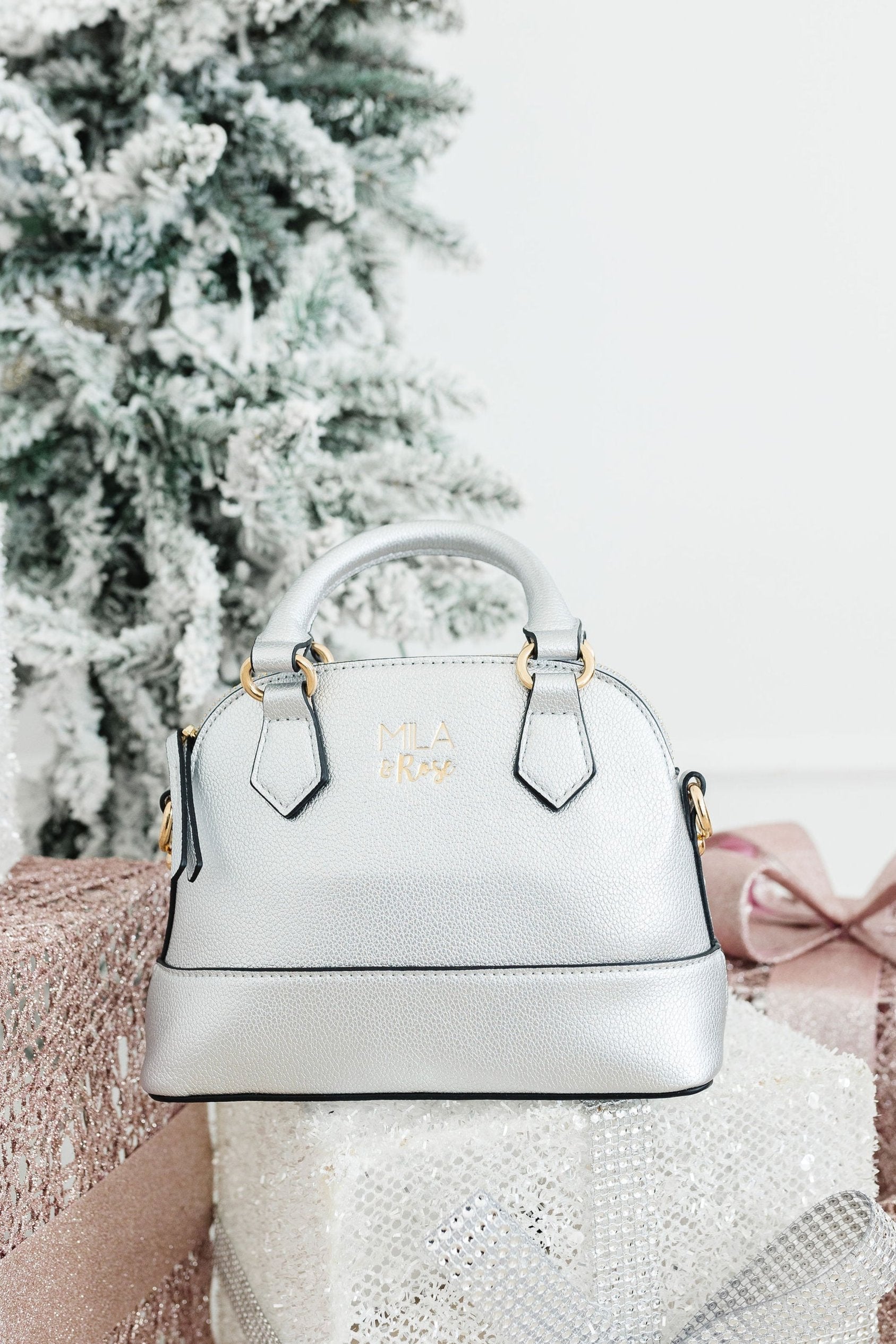 Mila & Rose ® SALE Silver Metallic Girl's Crossbody Purse — detail close-up