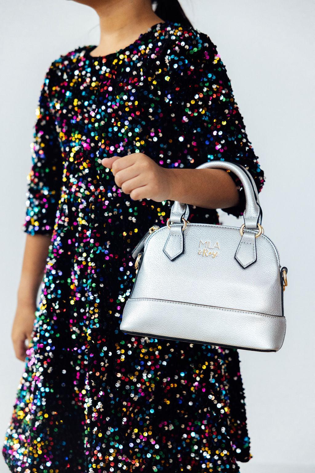Mila & Rose ® SALE Silver Metallic Girl's Crossbody Purse — lifestyle context