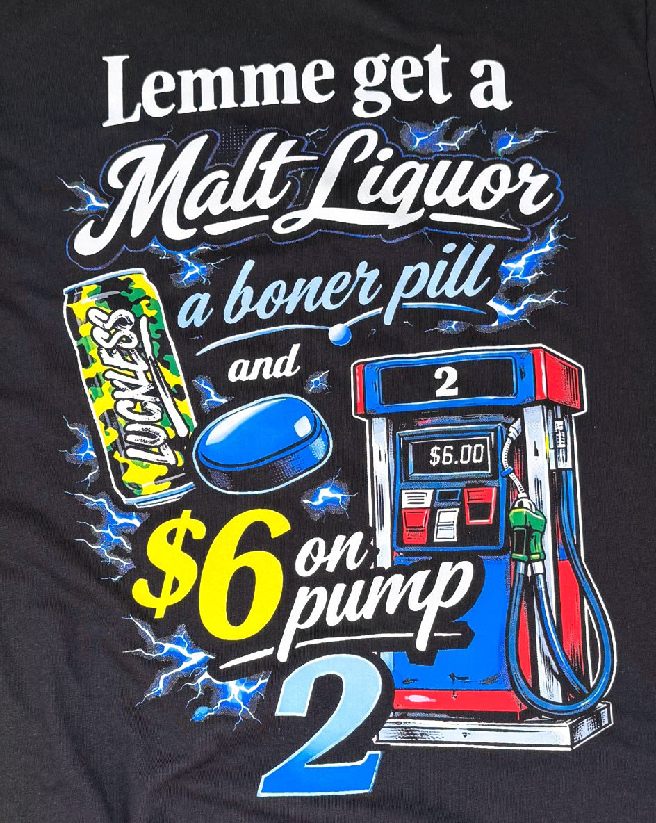 Luckless Outfitters Six on Pump 2 Tee — detail close-up