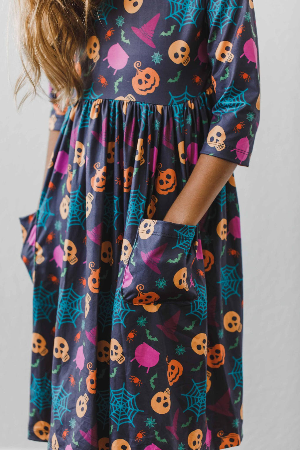 Mila & Rose ® Skeleton Web 3/4 Sleeve Pocket Twirl Dress — lifestyle context