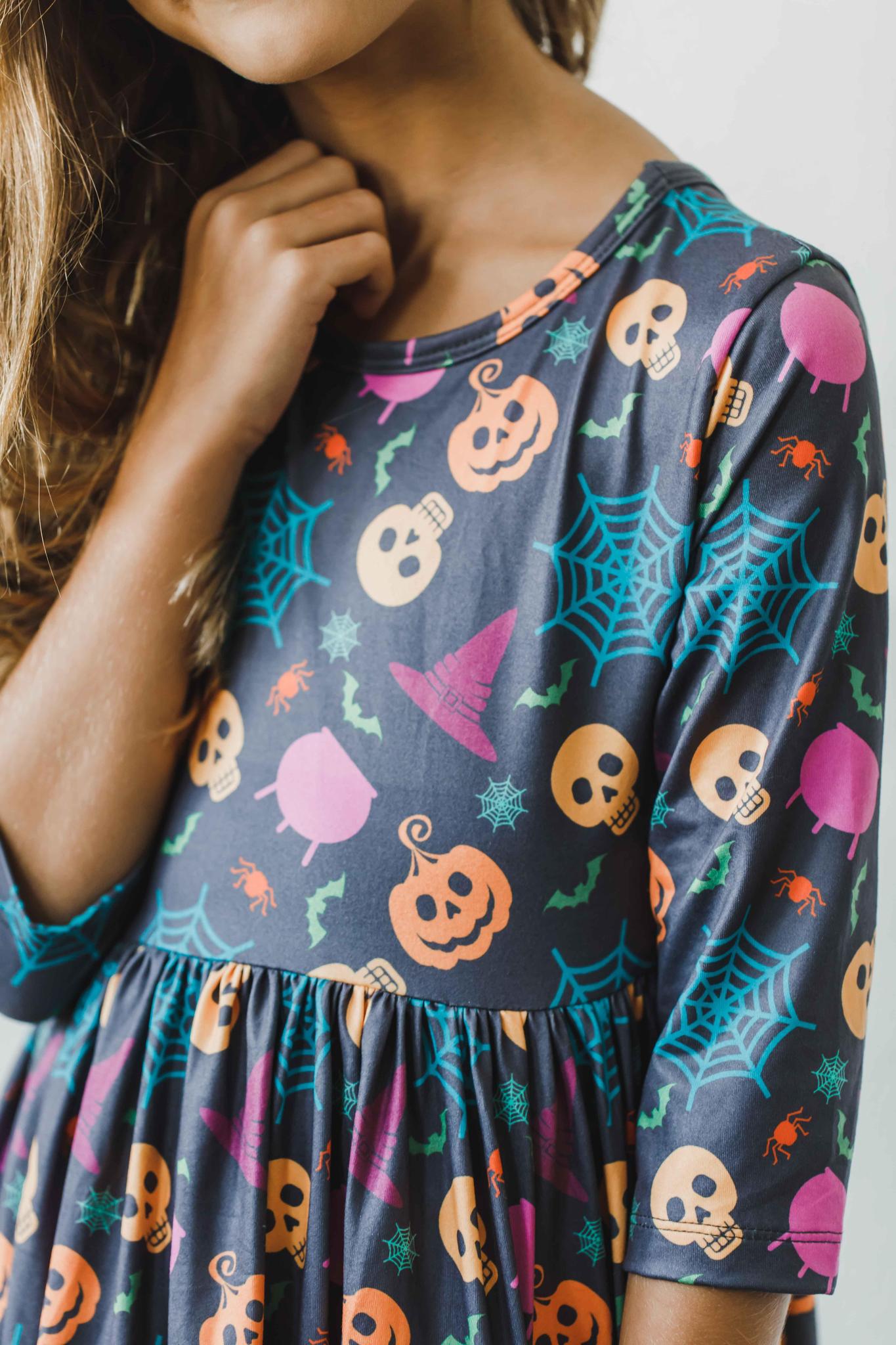 Mila & Rose ® Skeleton Web 3/4 Sleeve Pocket Twirl Dress — back view
