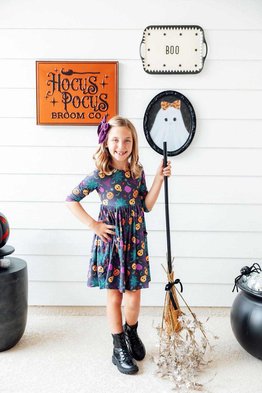 Mila & Rose ® Skeleton Web 3/4 Sleeve Pocket Twirl Dress — alternative angle