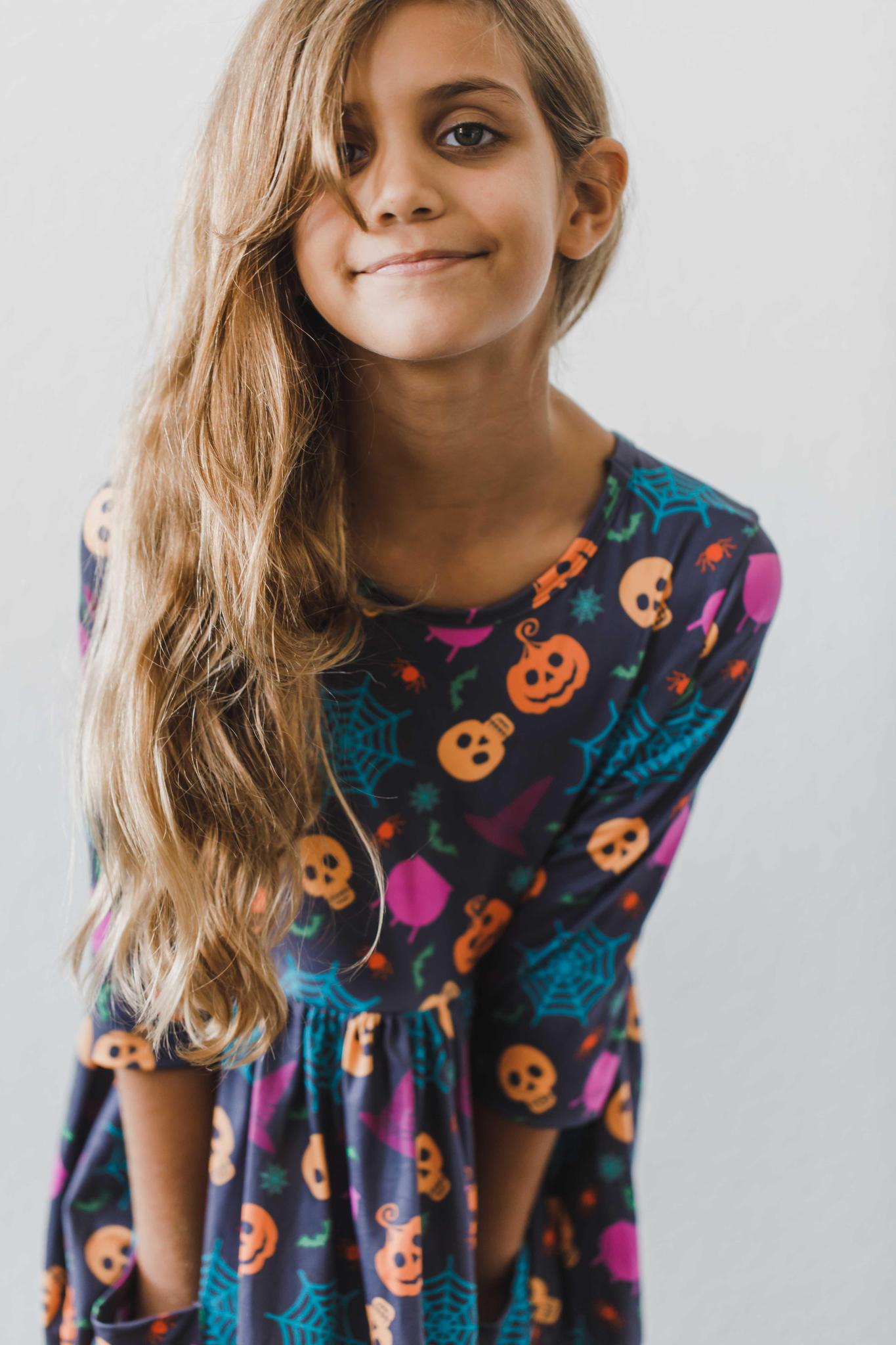 Mila & Rose ® Skeleton Web 3/4 Sleeve Pocket Twirl Dress — in-use photo