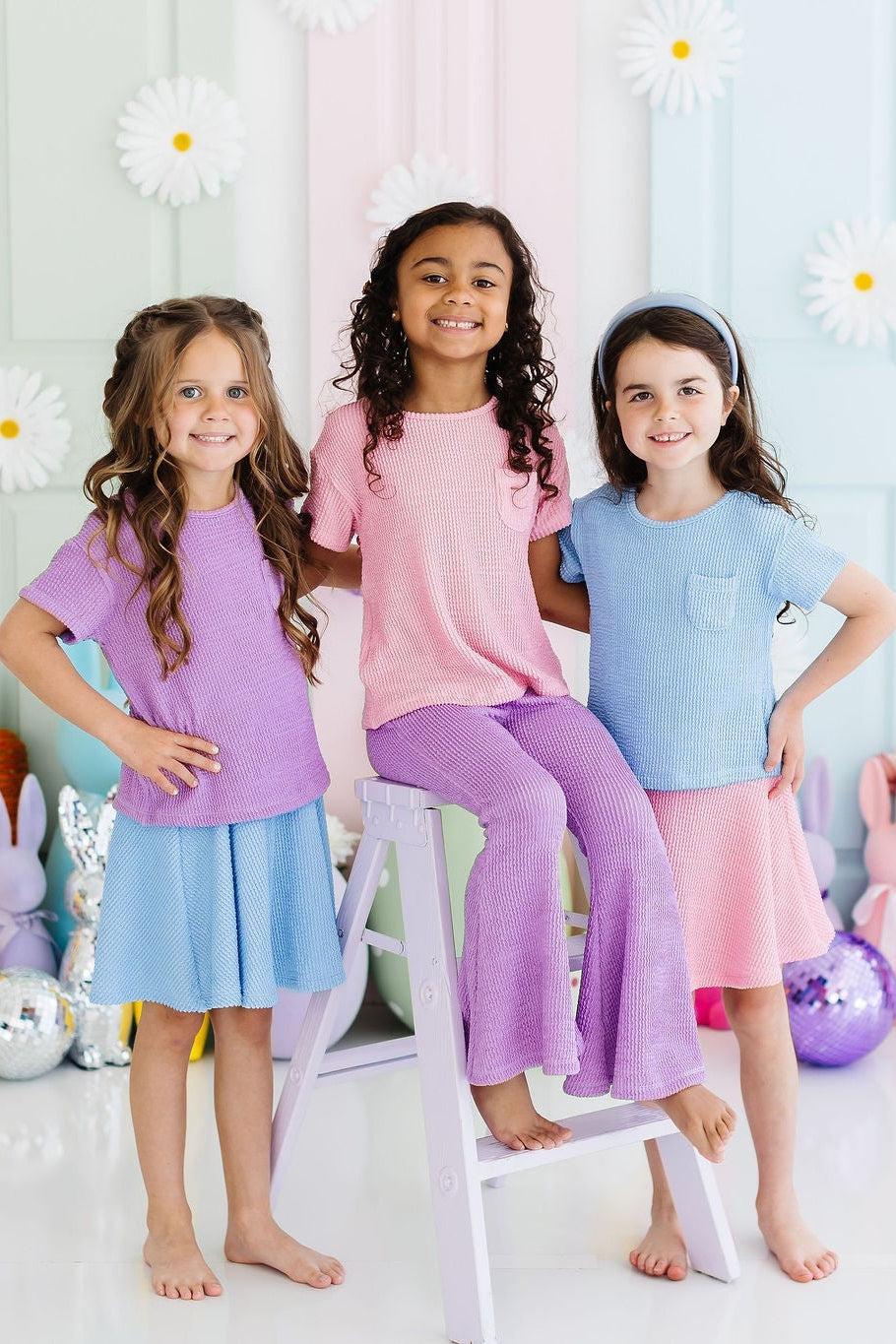 Mila & Rose ® Bright Lilac Scrunchy Pocket Tee — detail close-up