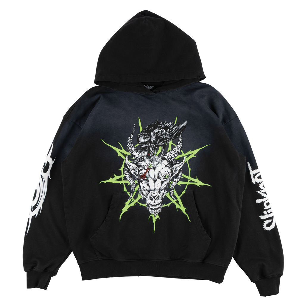 Welcome x Slipknot Ravenous Distressed Sun Fade Hoodie - Black Fade, Men Hoodies & Sweatshirts