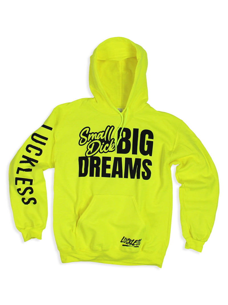 Small Dick Big Dreams | Funny Black and Neon Yellow Adult Hoodie