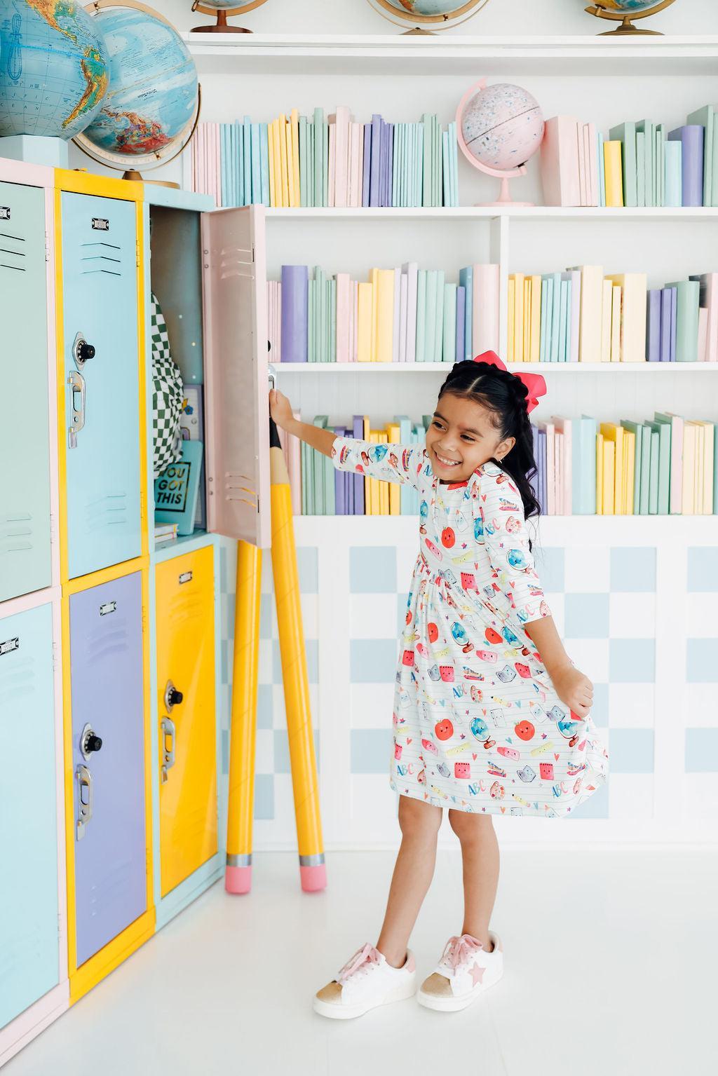 Mila & Rose ® Smarty Pants 3/4 Sleeve Pocket Twirl Dress — lifestyle context