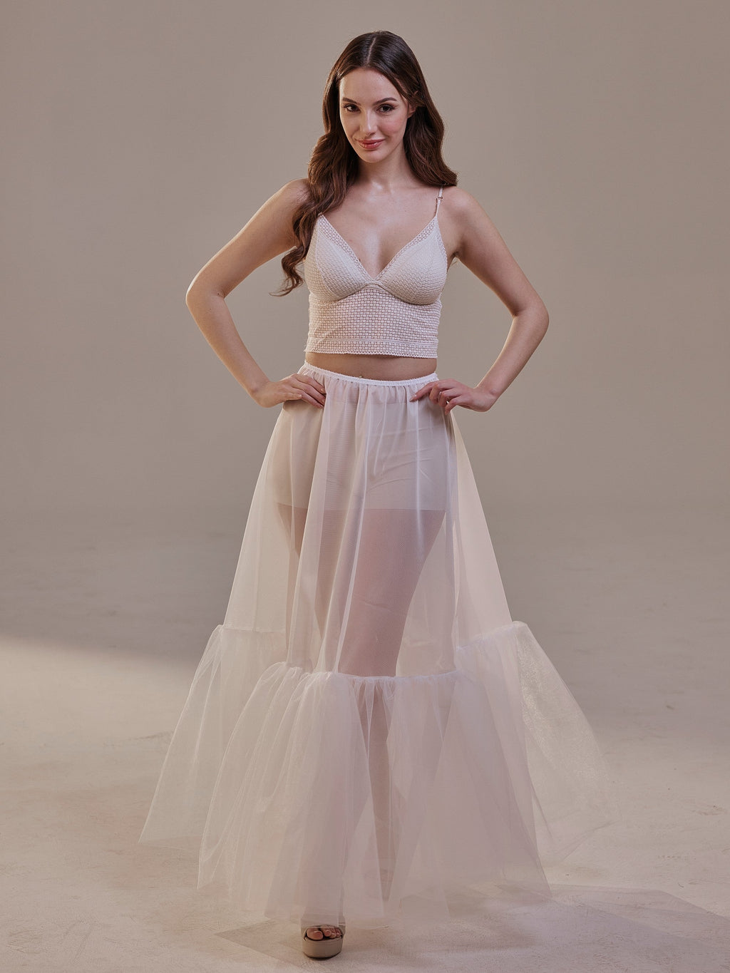 Soft Ruffled White Tulle Skirt , Sheer Maxi Skirt, Tulle Overskirt – Bridal Port, view 3