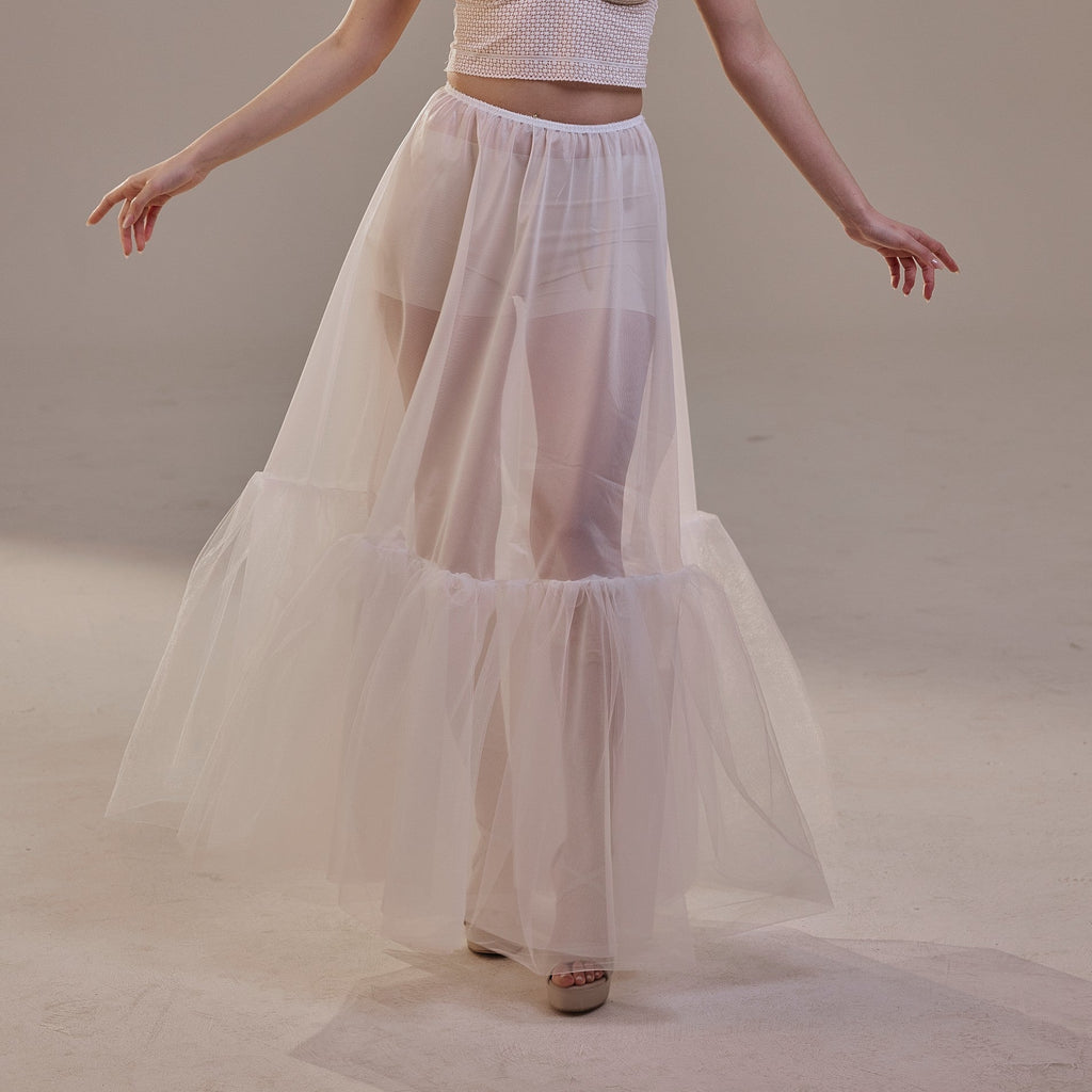 Soft Ruffled White Tulle Skirt , Sheer Maxi Skirt, Tulle Overskirt – Bridal Port, view 4