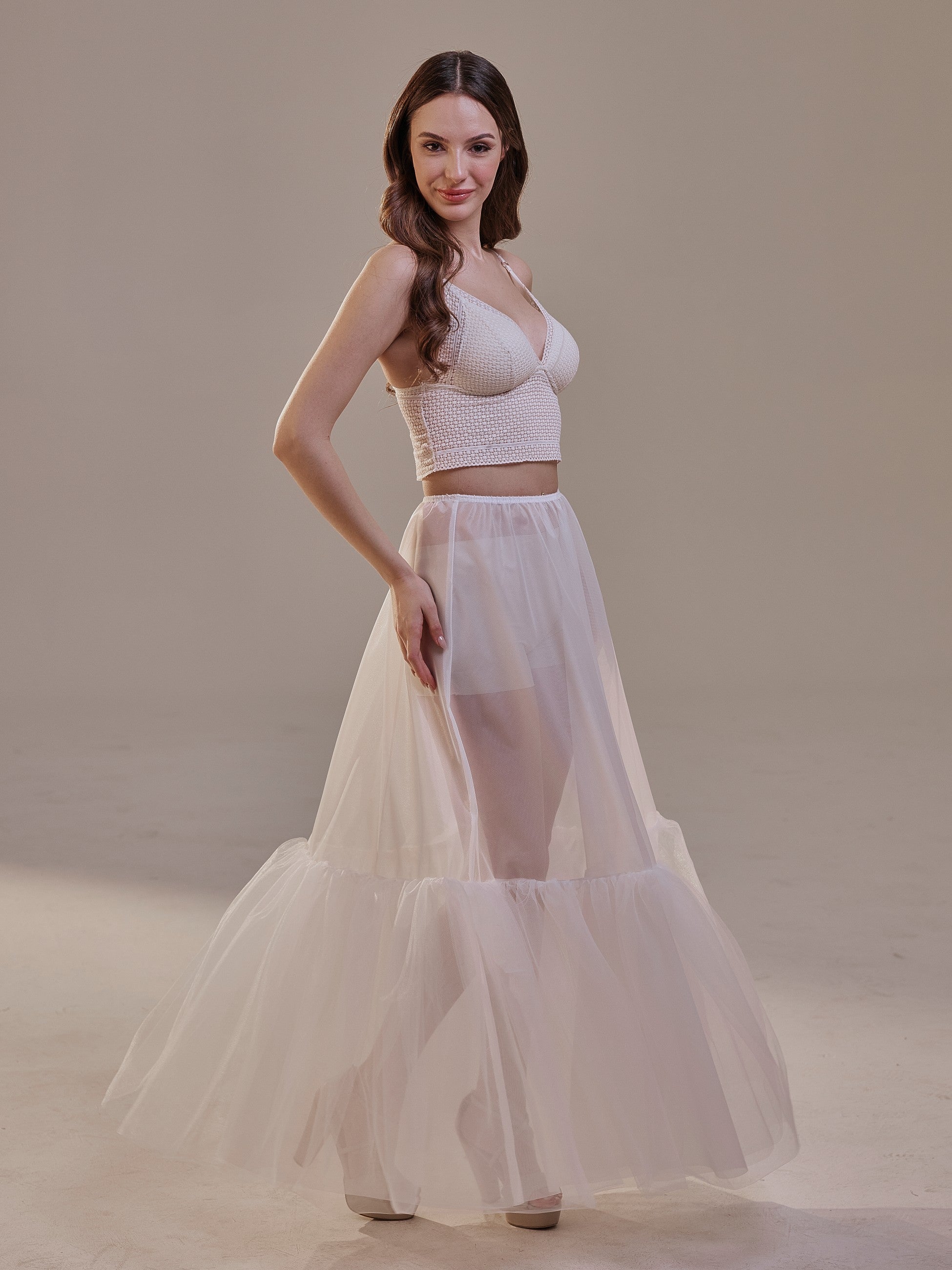 Soft Ruffled White Tulle Skirt , Sheer Maxi Skirt, Tulle Overskirt – Bridal Port, view 6