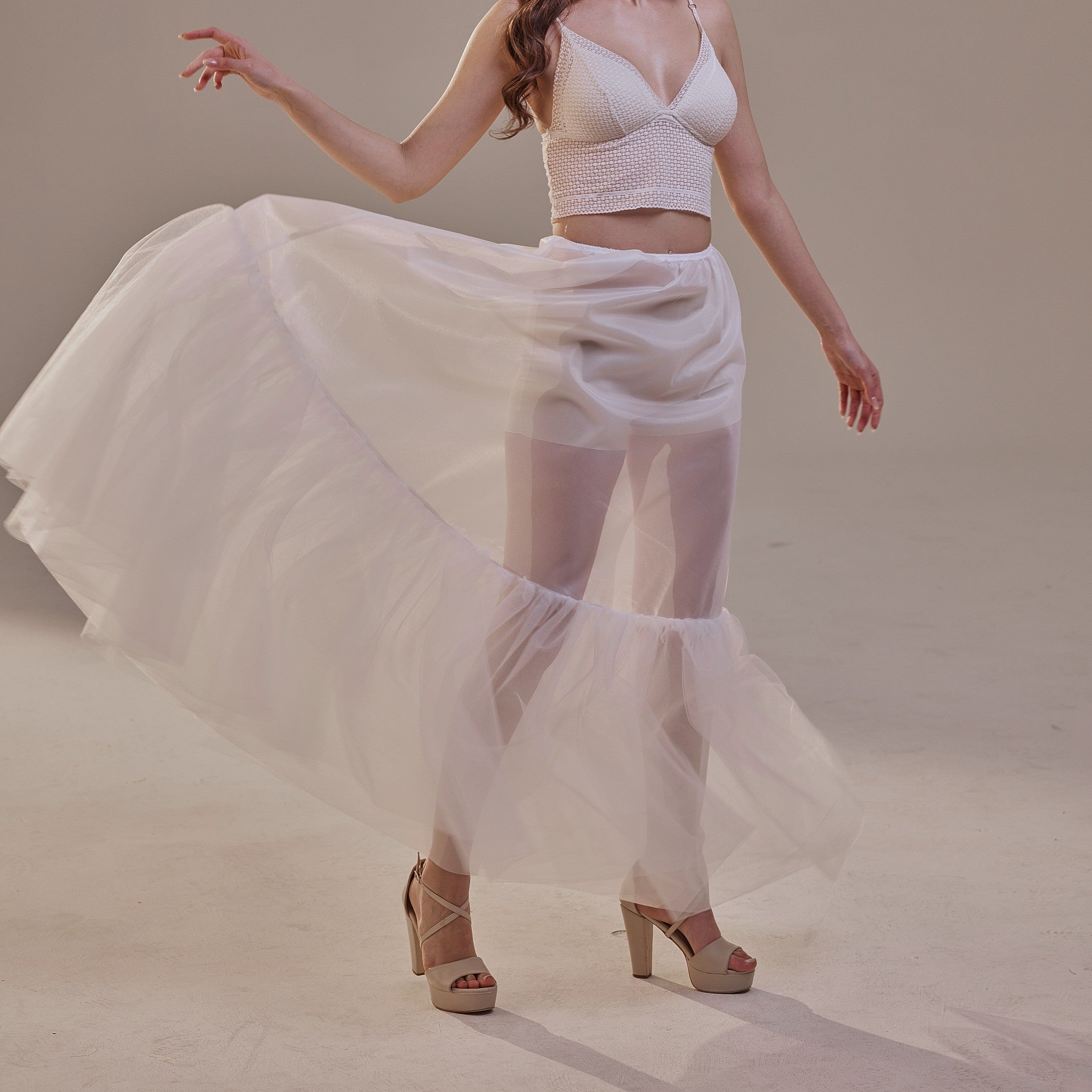 Soft Ruffled White Tulle Skirt , Sheer Maxi Skirt, Tulle Overskirt – Bridal Port