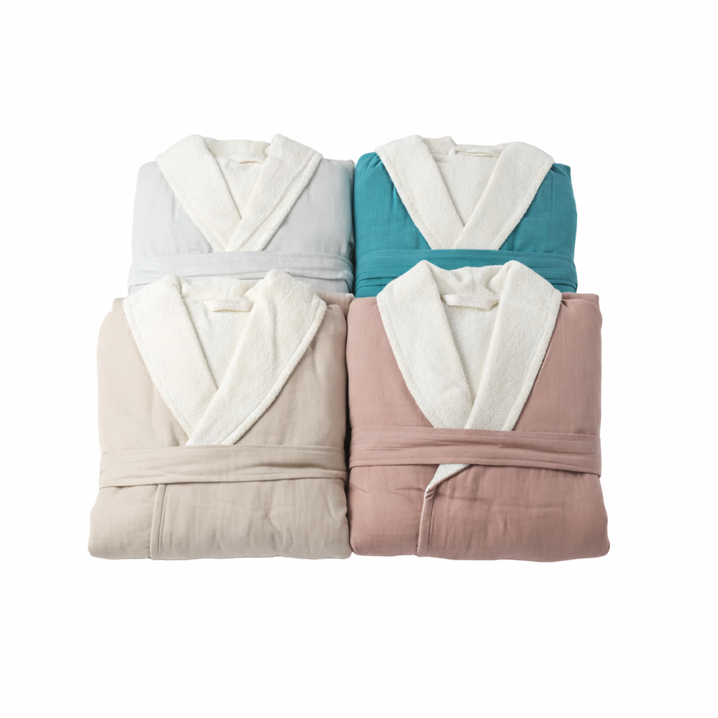 Soluna – Double-Side Muslin/Terry Shawl Robe – Pure Fiber, view 19