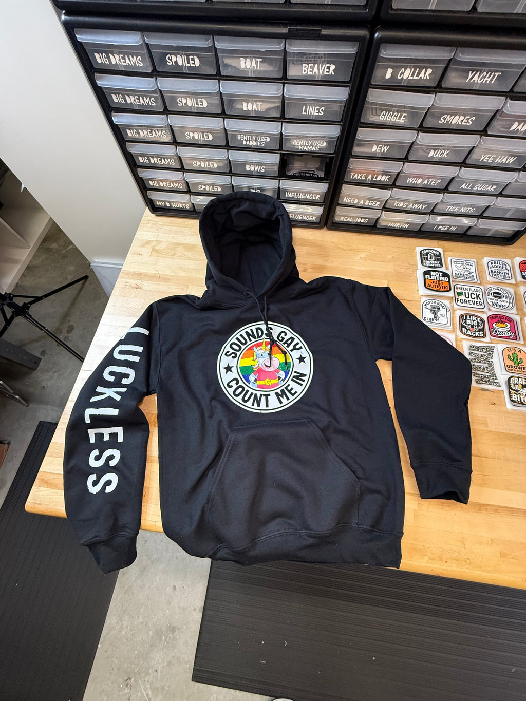 Luckless Outfitters Sounds Gay Count Me In Hoodie — in-use photo