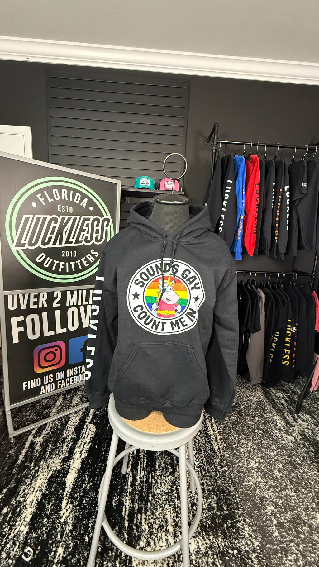 Luckless Outfitters Sounds Gay Count Me In Hoodie — side view