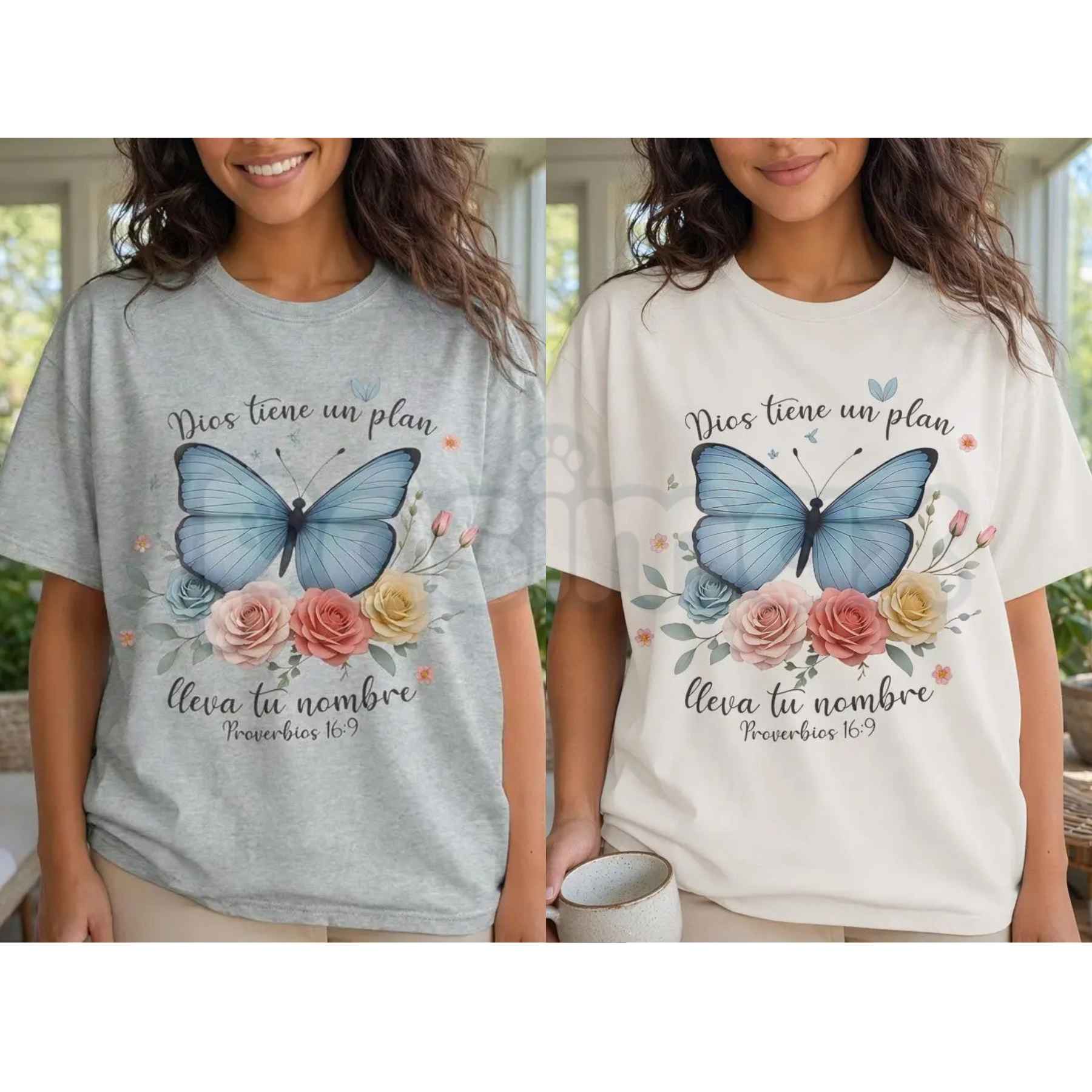 Spanish Christian Butterfly Graphic Tee – Fe y Esperanza Floral Shirt, Faith-Based Inspirational Camiseta for Women