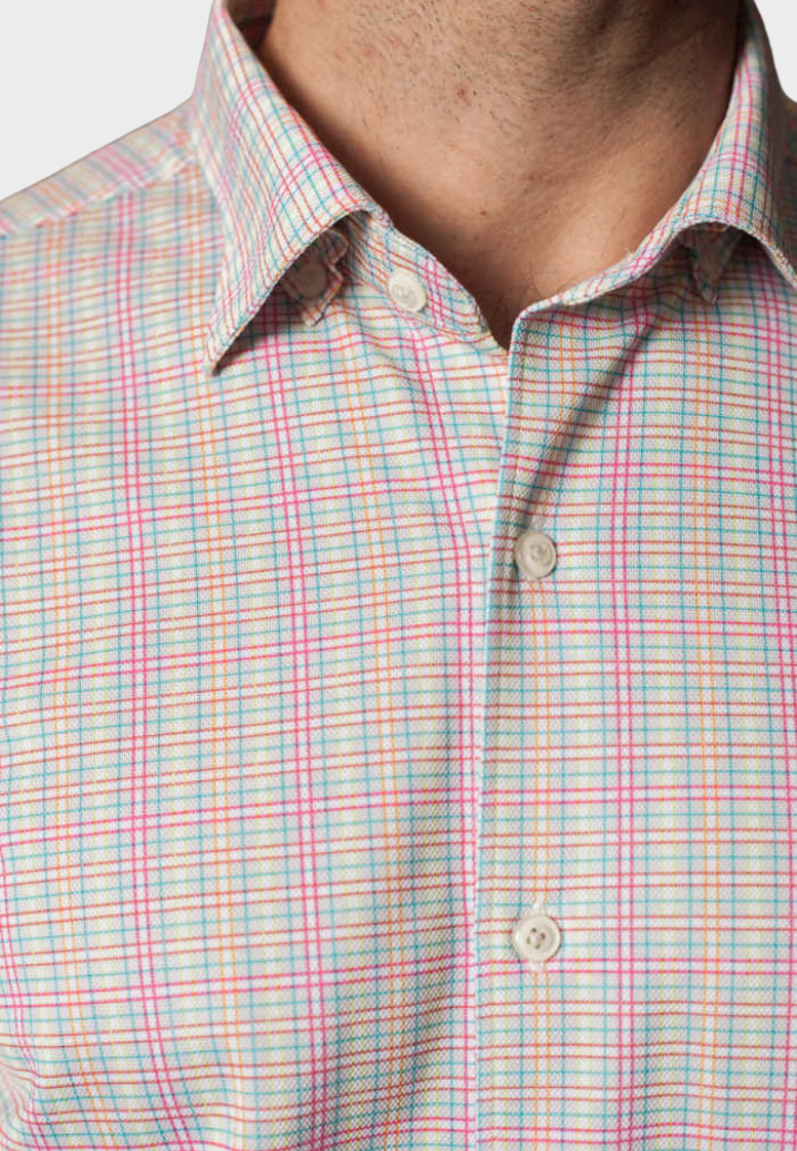 Buki Spectrum Check Long Sleeve Tech Shirt — detail close-up