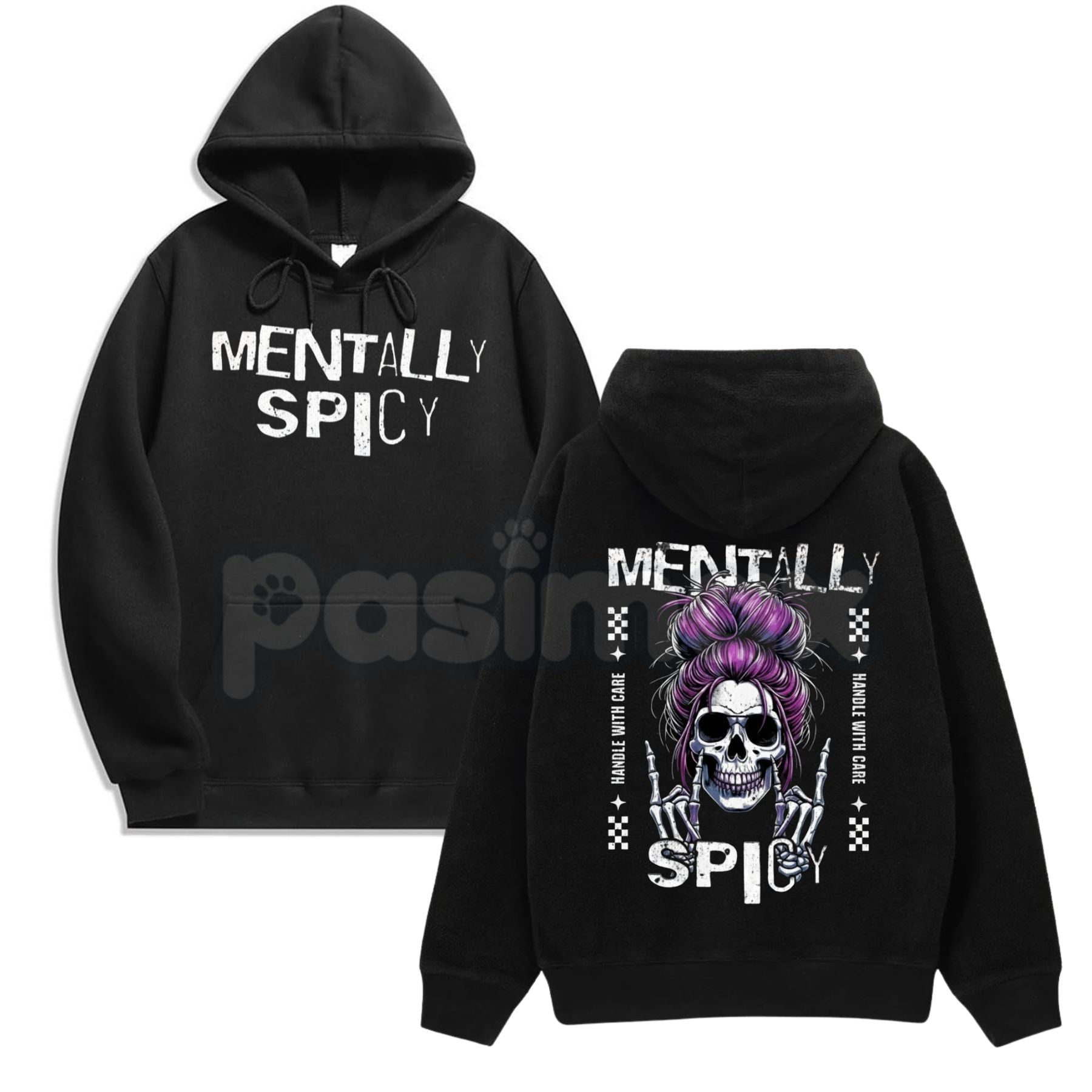 Pasimax Spicy Brain Skull Hoodie – Dark Aesthetic Neurodivergent Streetwear, Grunge Mental Health Pullover, Unisex Vintage Wa