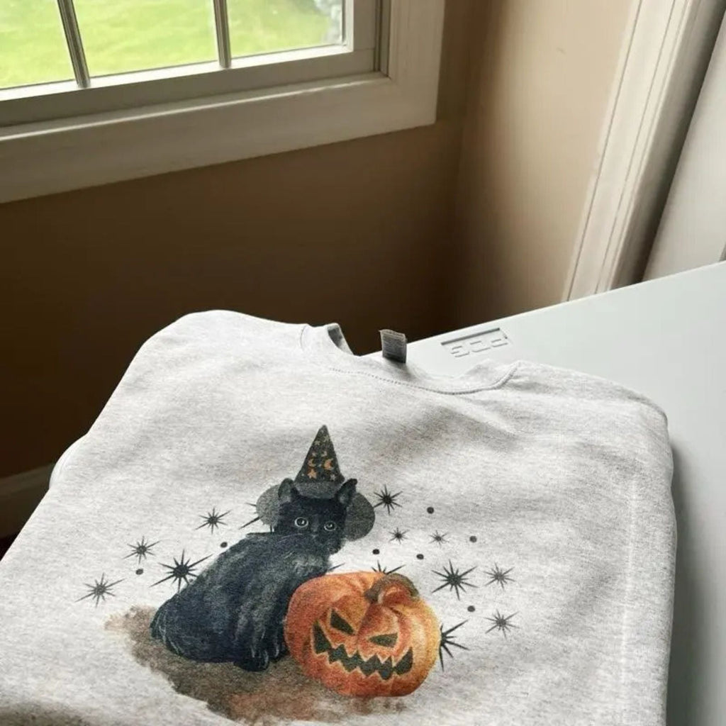 Pasimax Spooky Cat Crewneck – Vintage Wash Halloween Cat Sweatshirt — main product shot