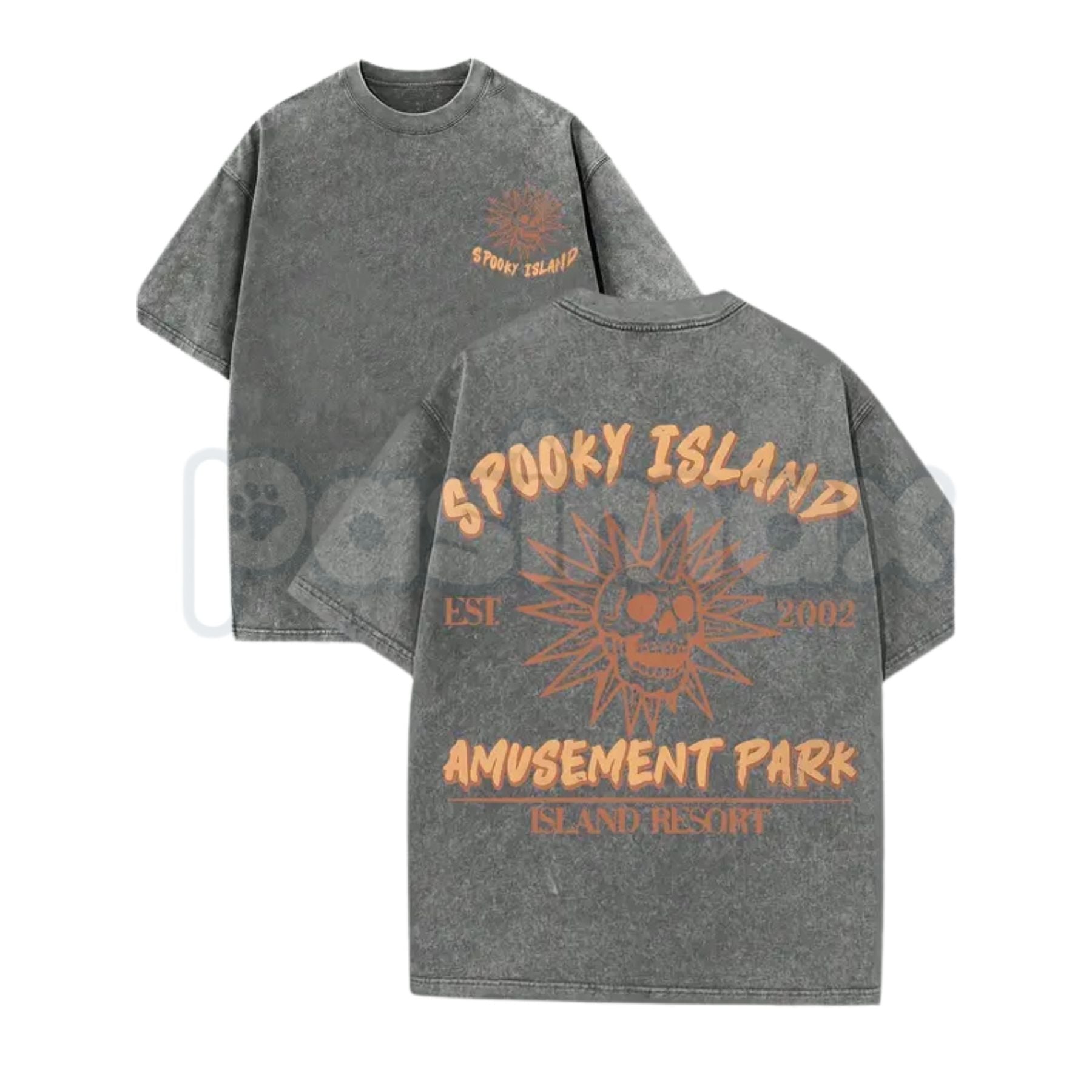 Spooky Island Ghost Amusement Park T-Shirt – Skull Vintage Washed Tee, Retro Haunted Holiday Lightweight Cotton Top, Weird Core Streetwear