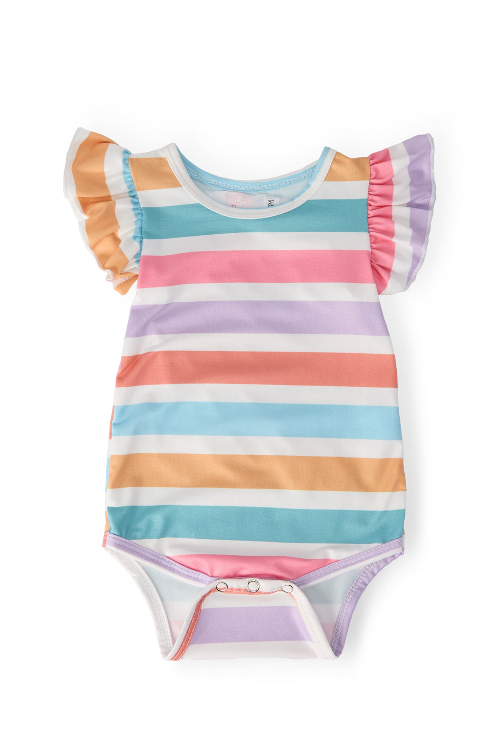 Mila & Rose ® Spring Stripes S/S Flutter Bodysuit — detail close-up