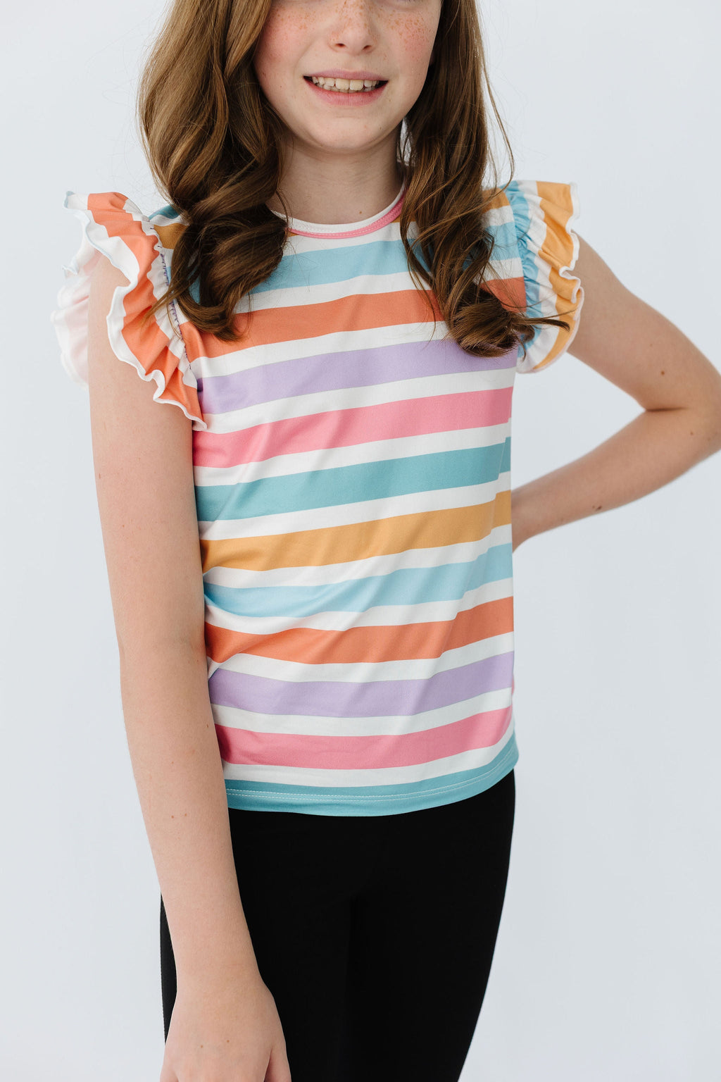 Mila & Rose ® Spring Stripes S/S Ruffle Tee — lifestyle context