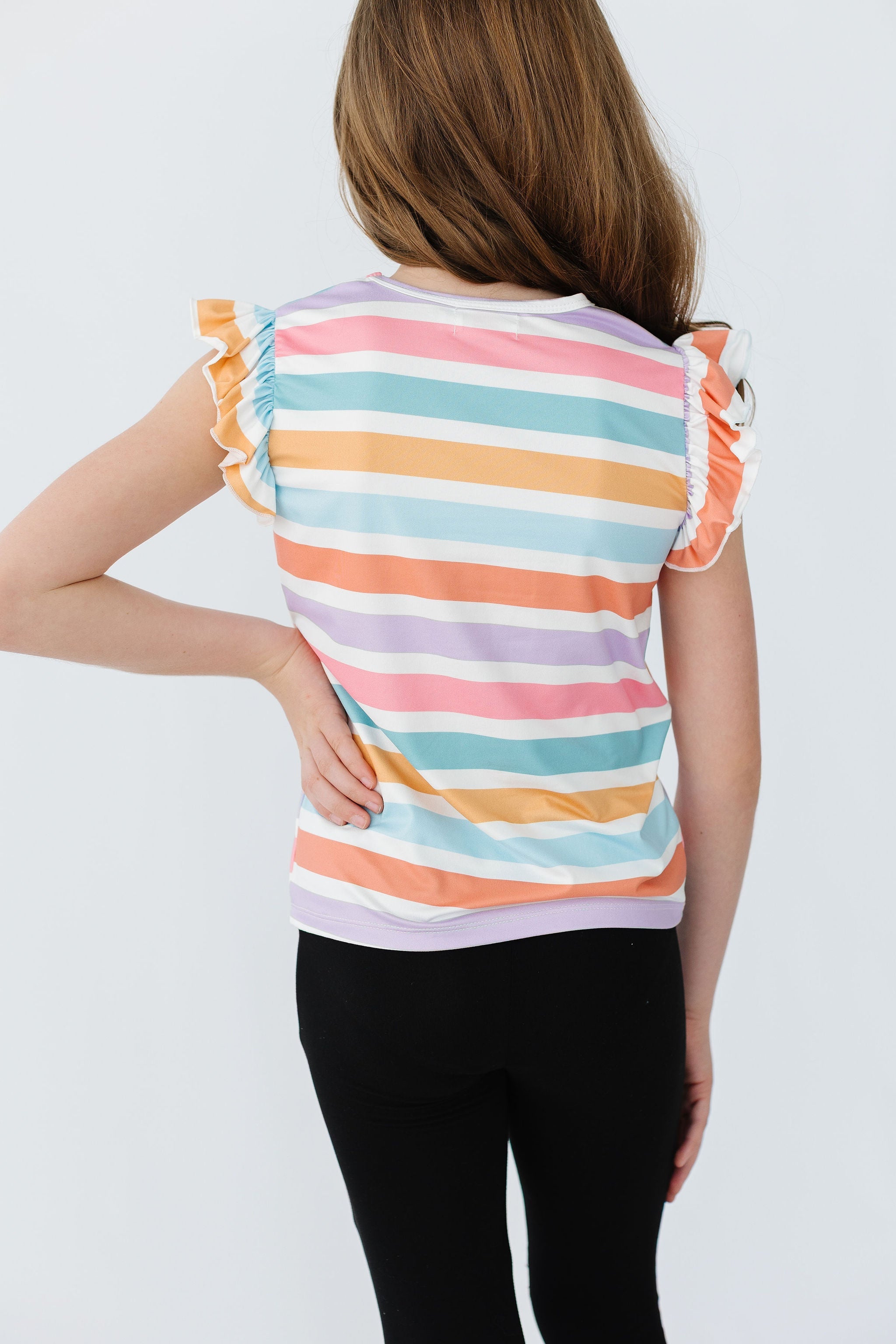 Mila & Rose ® Spring Stripes S/S Ruffle Tee — side view