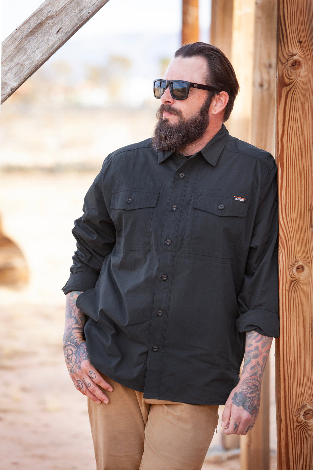 Off The Grid Surplus Echo Bravo LS Shirt - Vintage Black — detail close-up