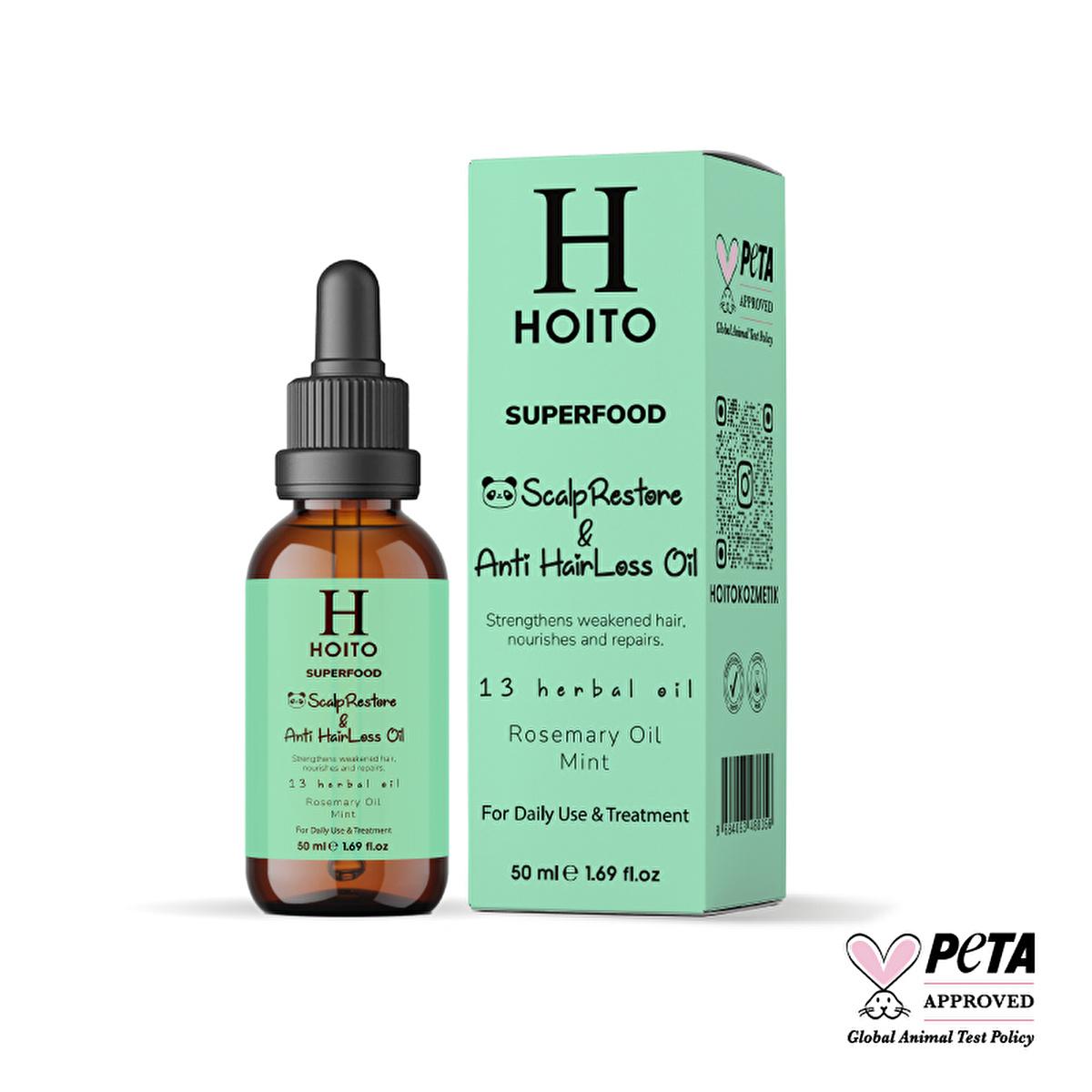 Hoito Rosemary & Peppermint Hair Oil: Superfood Anti-Hair Loss & Scalp Treatment - Promotes Hair Growth, Thickening, and Repair (1.69 fl oz)