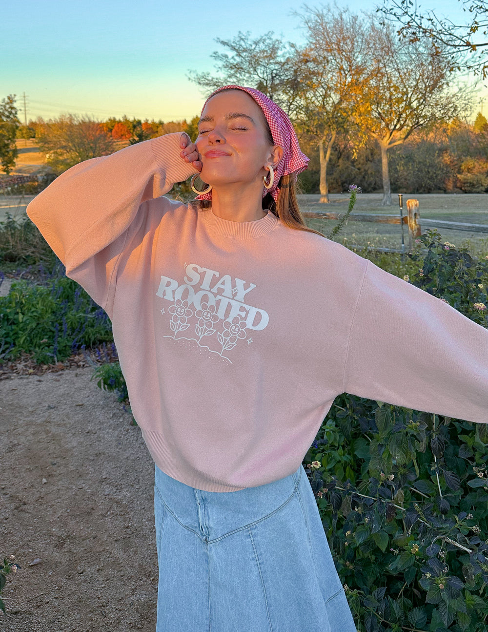 Elevated Faith Stay Rooted Knit Sweater — lifestyle worn / used context