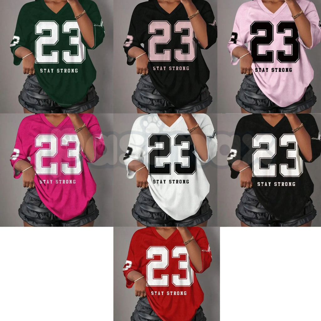 Stay Strong Retro Mesh Breathable Sports Jersey – Women's Athleisure & Activewear V-Neck Tee