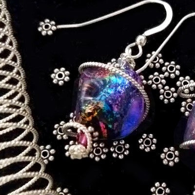 BodyCandy 925 Silver Spiral Dichroic Glass Earrings Created with Crystals — alternative angle