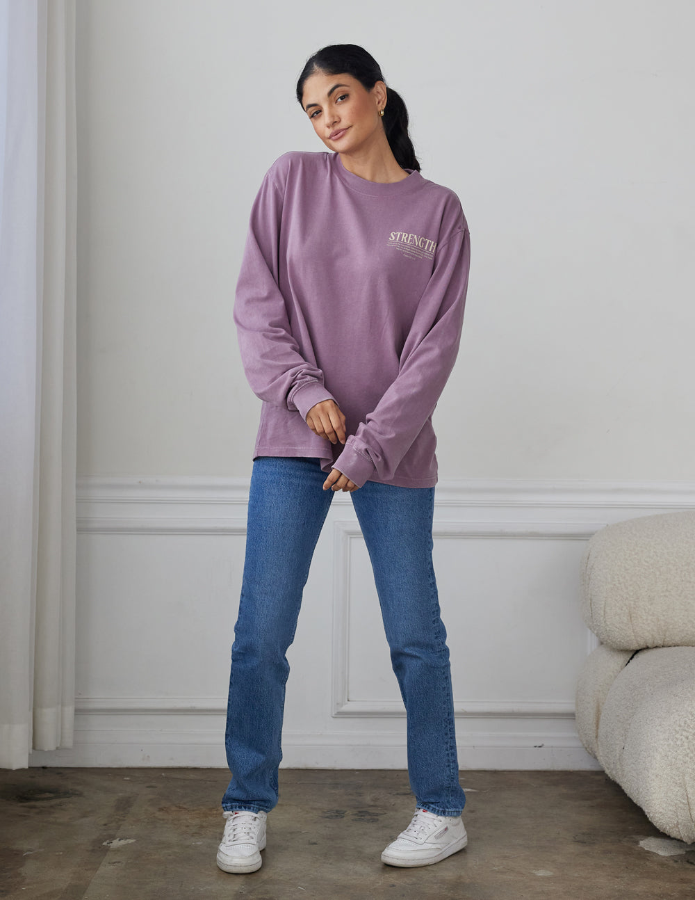Elevated Faith Strength LS Unisex Tee — detail close-up