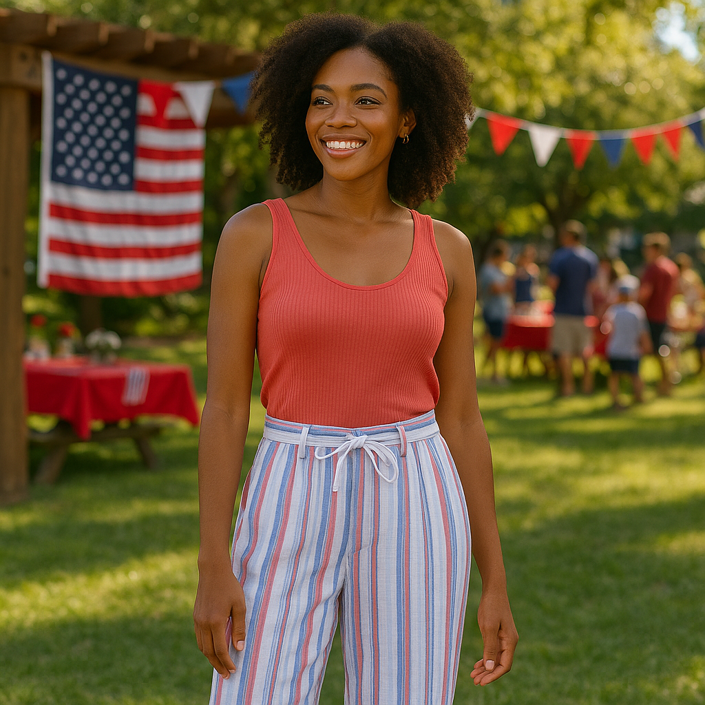 KADOU BOUTIQUE Striped Pull On Capri Pants — main product shot