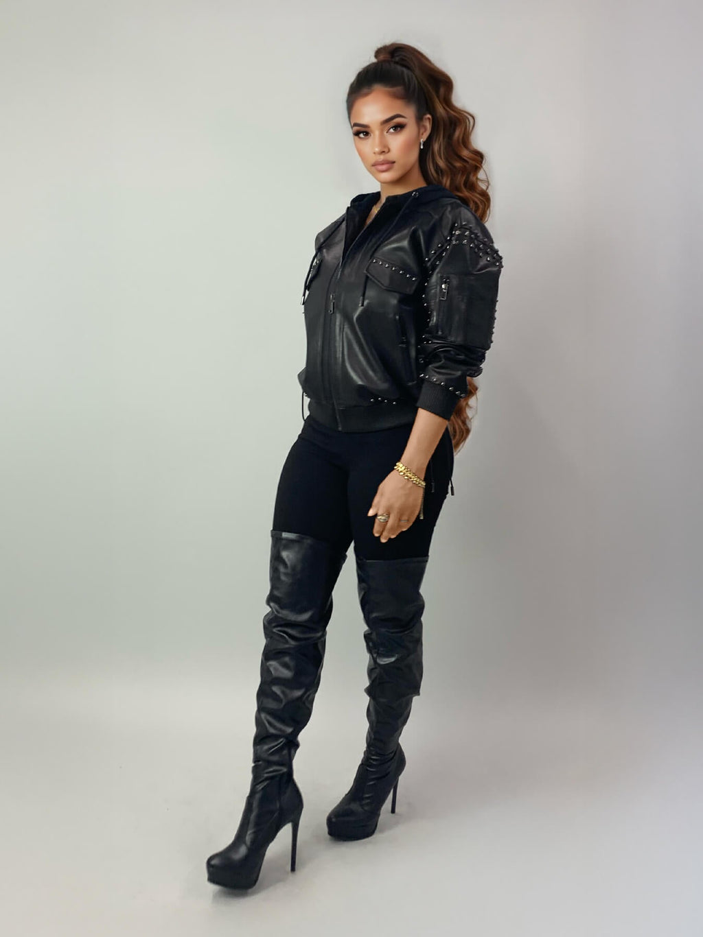 Apple Bottom Jeans Leather Bomber Jacket — lifestyle