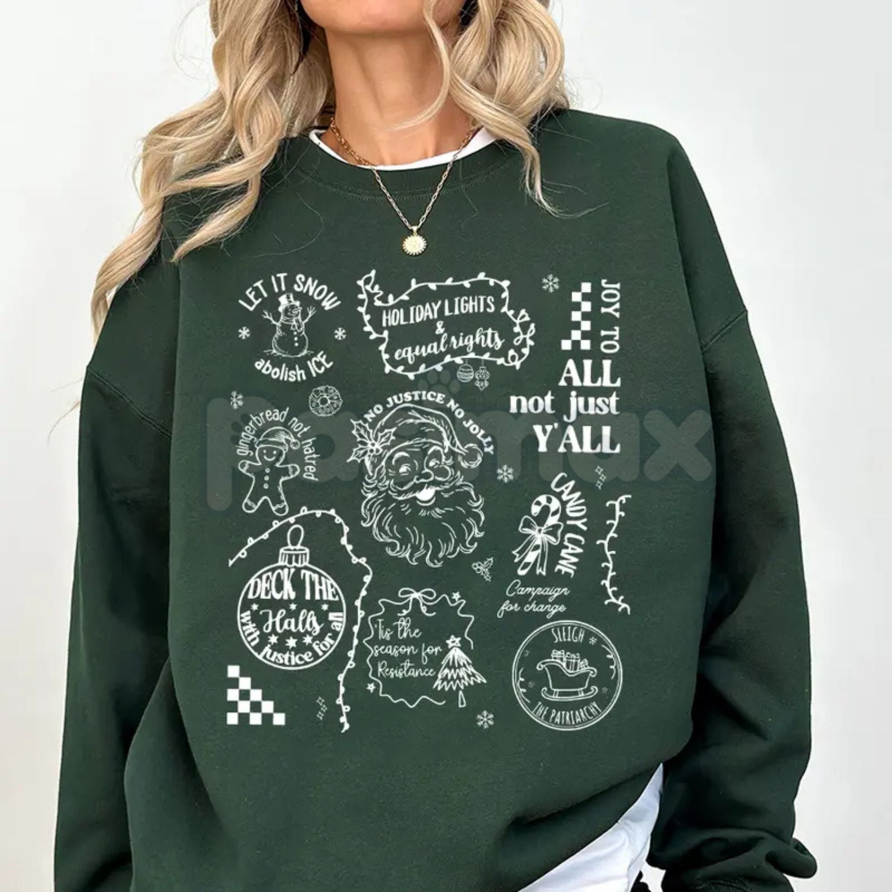 Pasimax Subtle Message Doodle Christmas Liberal Values Sweatshirt | Social Justice Holiday Shirt | Progressive Statement Crew