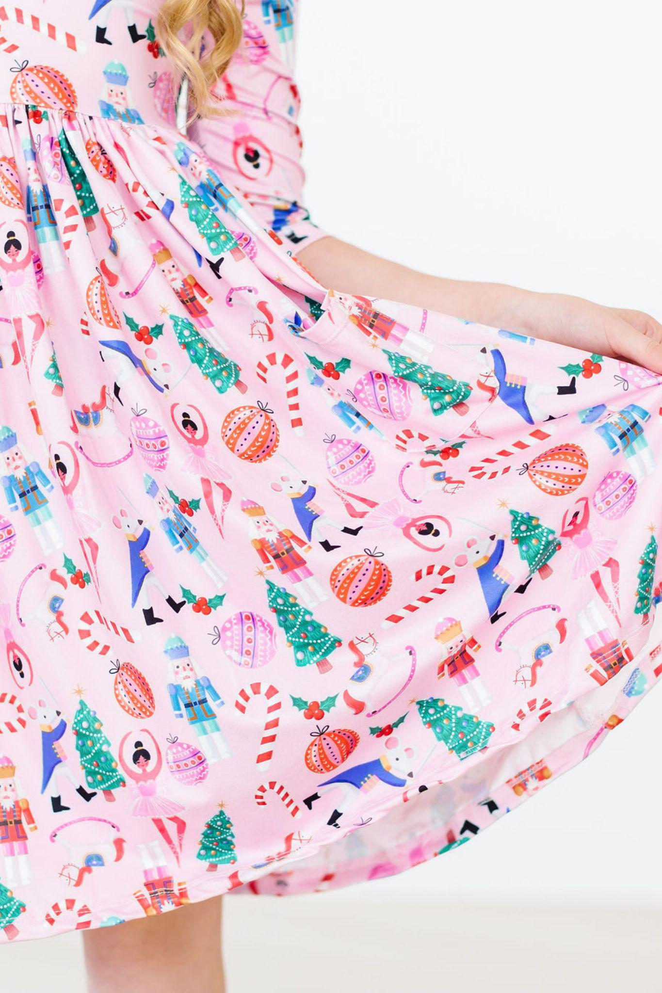 Mila & Rose ® Sugarplum Fairy 3/4 Sleeve Pocket Twirl Dress — detail close-up