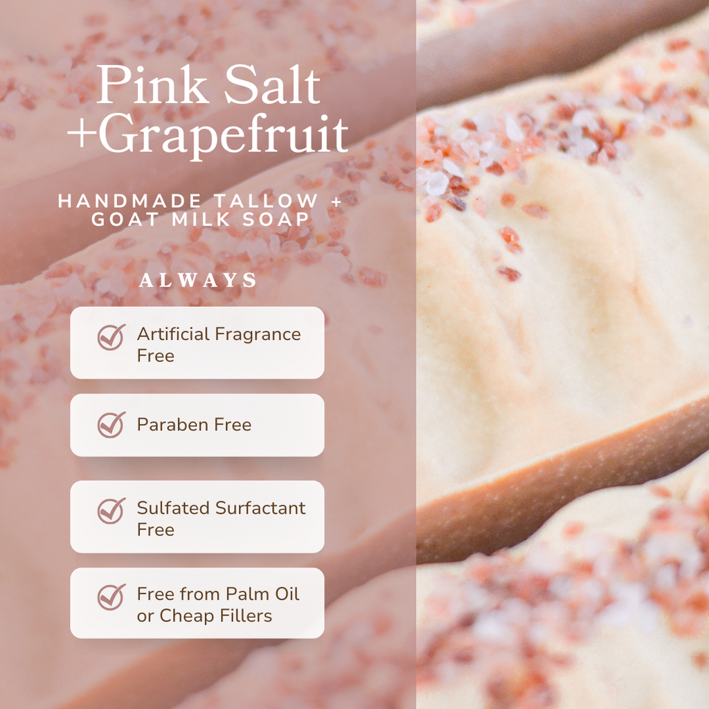 Pretty farm girl Pink Salt + Grapefruit Cleansing Bar Handmade Tallow and Goat Milk Soap Bar — lifestyle context