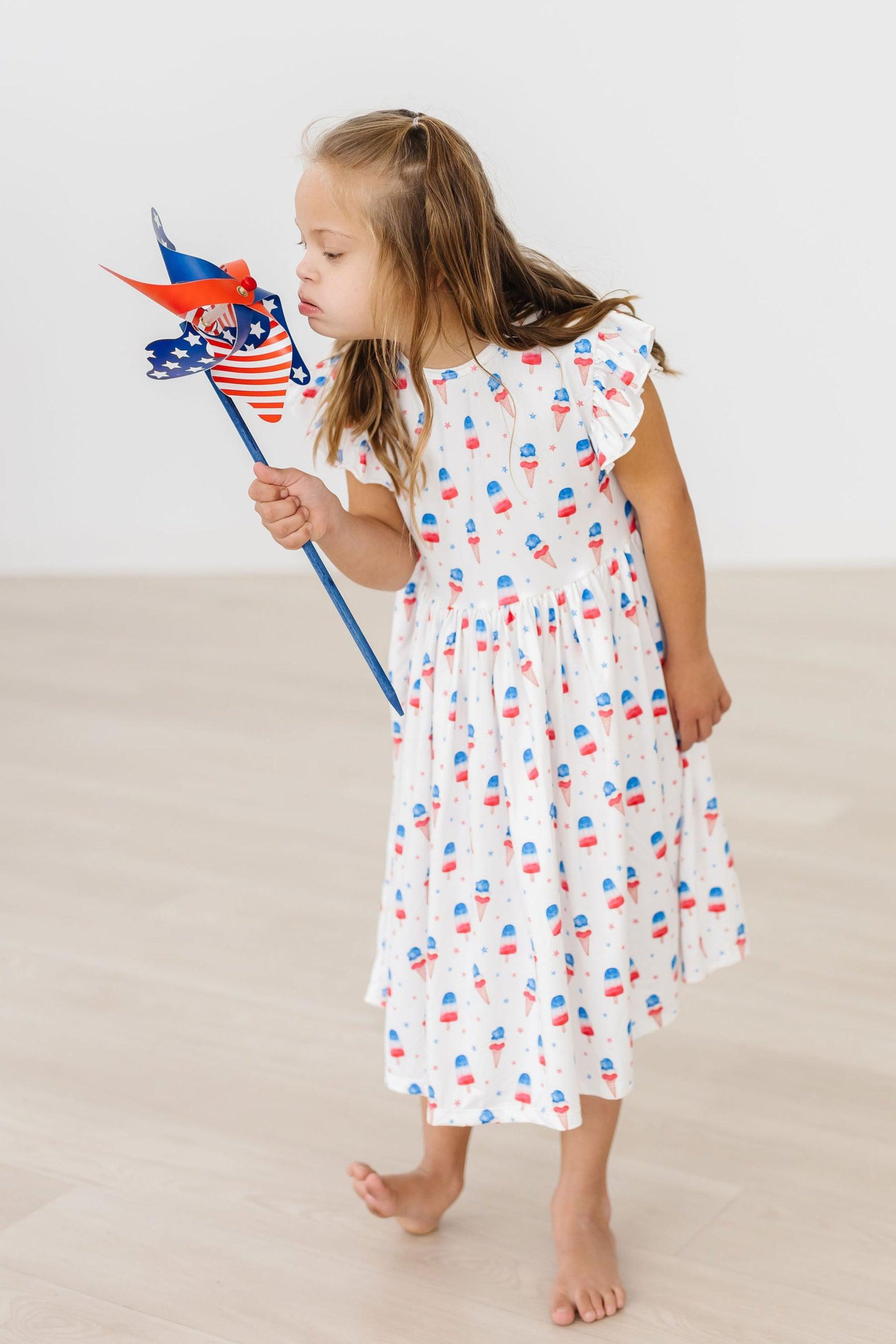 Mila & Rose ® Summer Sweets Flutter Sleeve Twirl Dress — back view