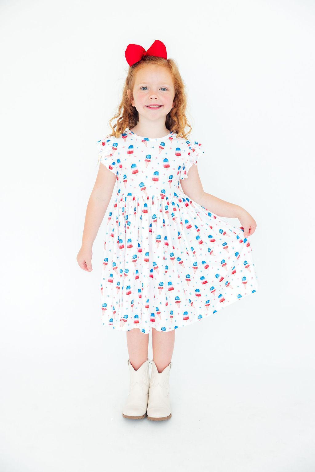 Mila & Rose ® Summer Sweets Flutter Sleeve Twirl Dress — in-use photo