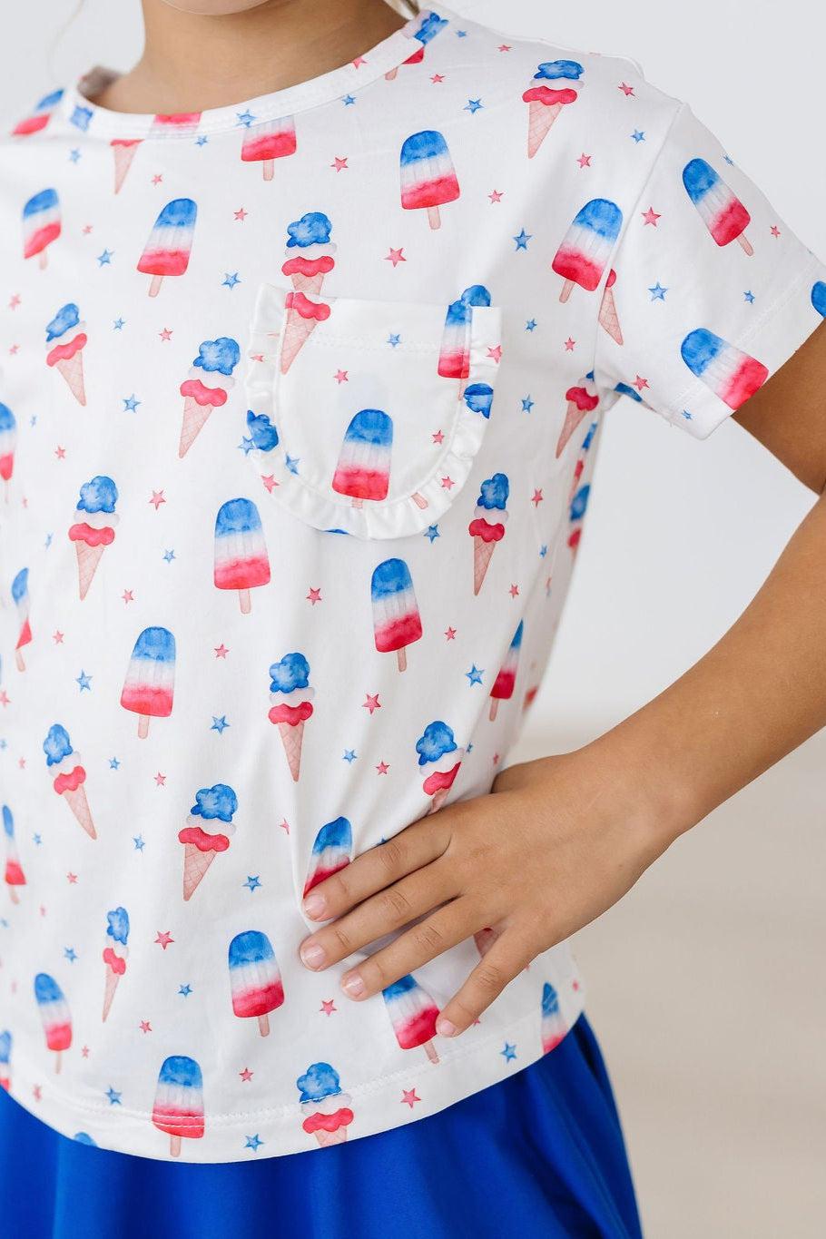 Mila & Rose ® Summer Sweets Ruffle Pocket Tee — detail close-up