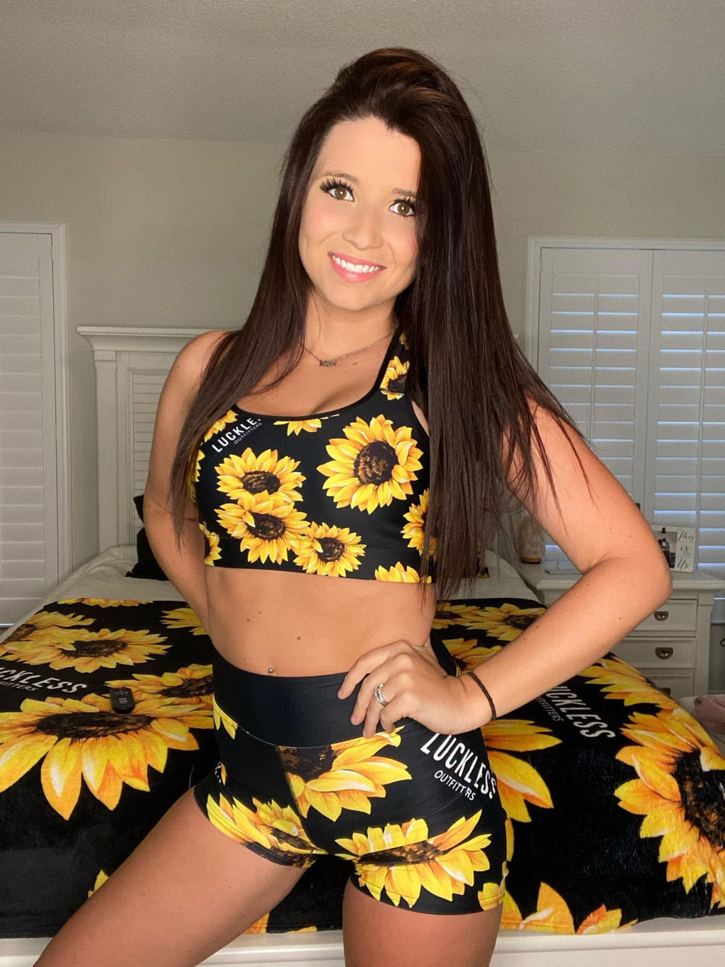 Luckless Outfitters Sunflower Sports Bra — detail close-up