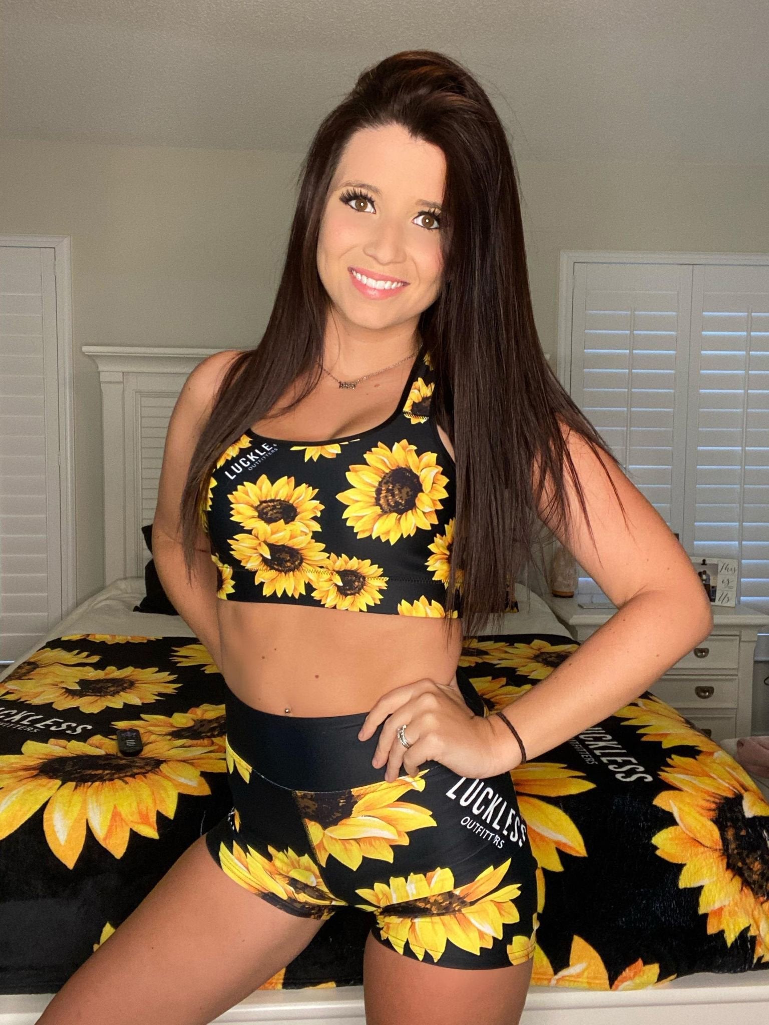 Luckless Outfitters Sunflower Sports Bra — detail close-up