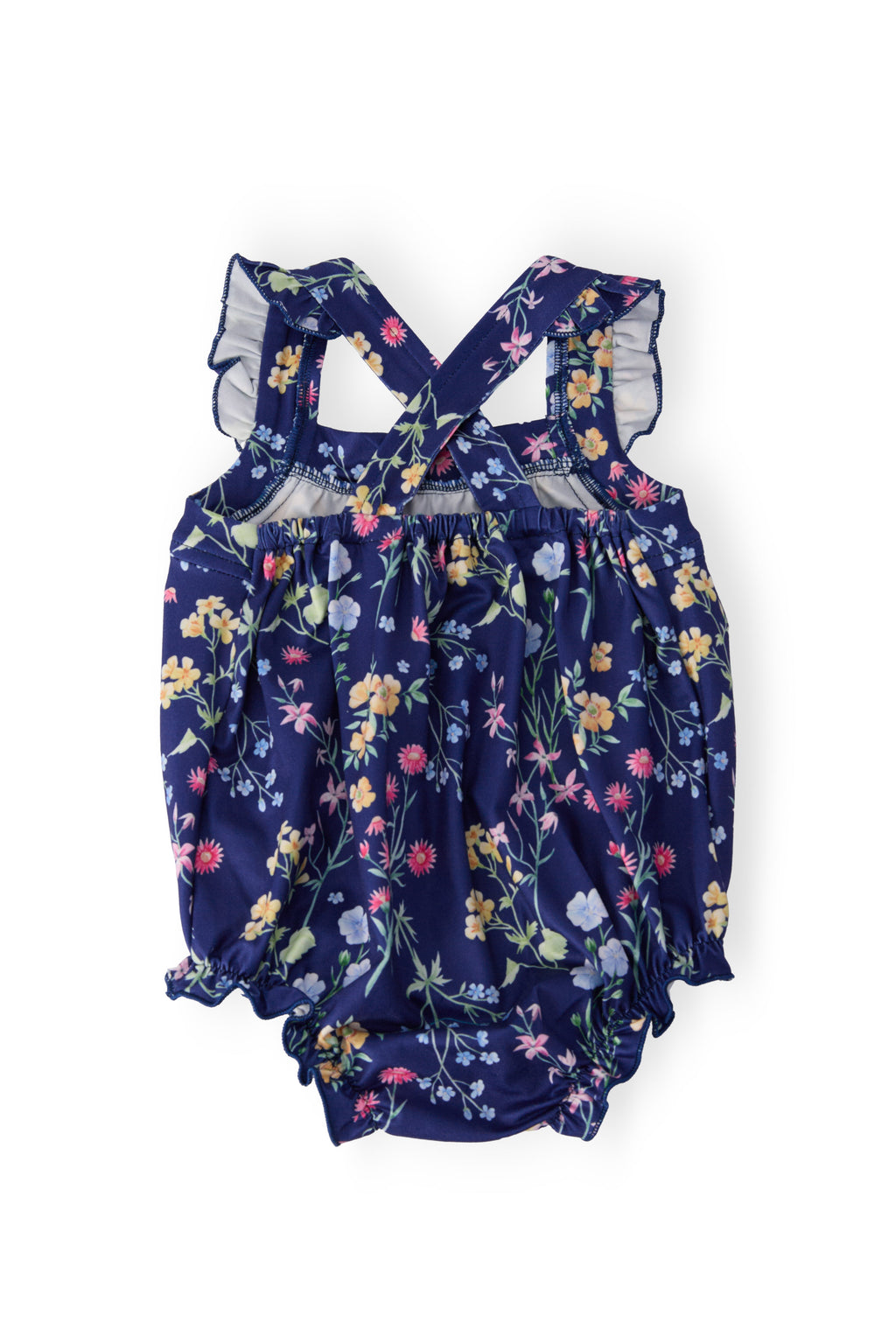 Mila & Rose ® Sunny Meadow Ruffle Cross Back Romper — detail close-up