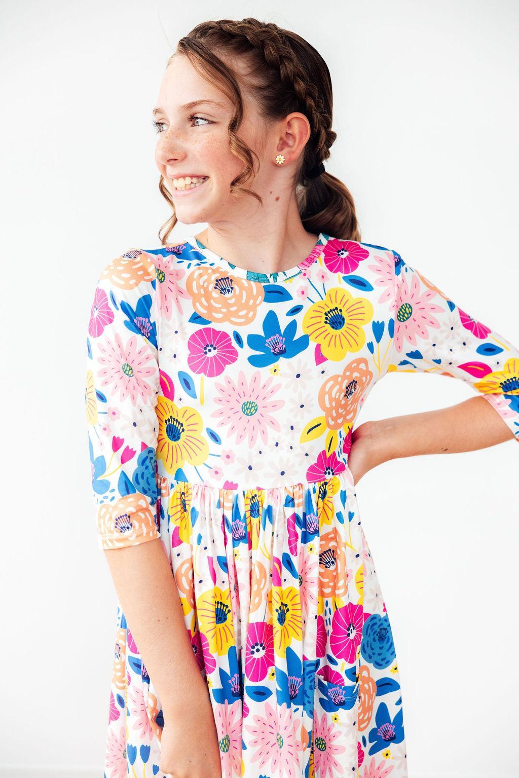 Mila & Rose ® SALE Sunshine Floral 3/4 Sleeve Pocket Twirl Dress — main product shot