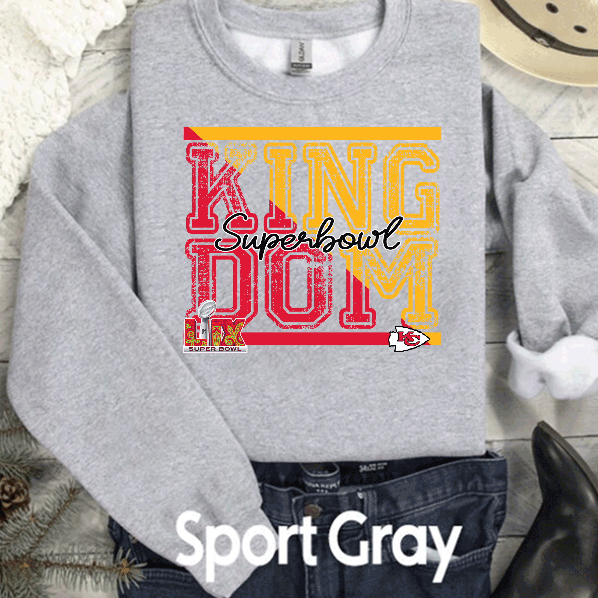 A Blessed Texas Mess Boutique Super Bowl KINGDOM Kansas City Football Chiefs T-Shirt, KC Football Tee, Game… — construction detail