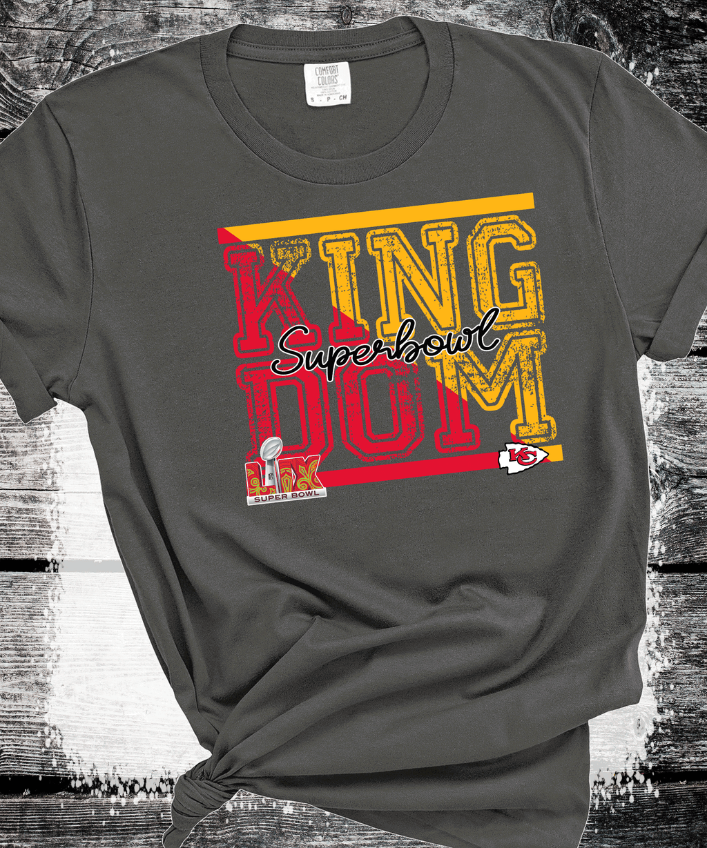 A Blessed Texas Mess Boutique Super Bowl KINGDOM Kansas City Football Chiefs T-Shirt, KC Football Tee, Game… — A Blessed Texas Mess Boutique branding close-up