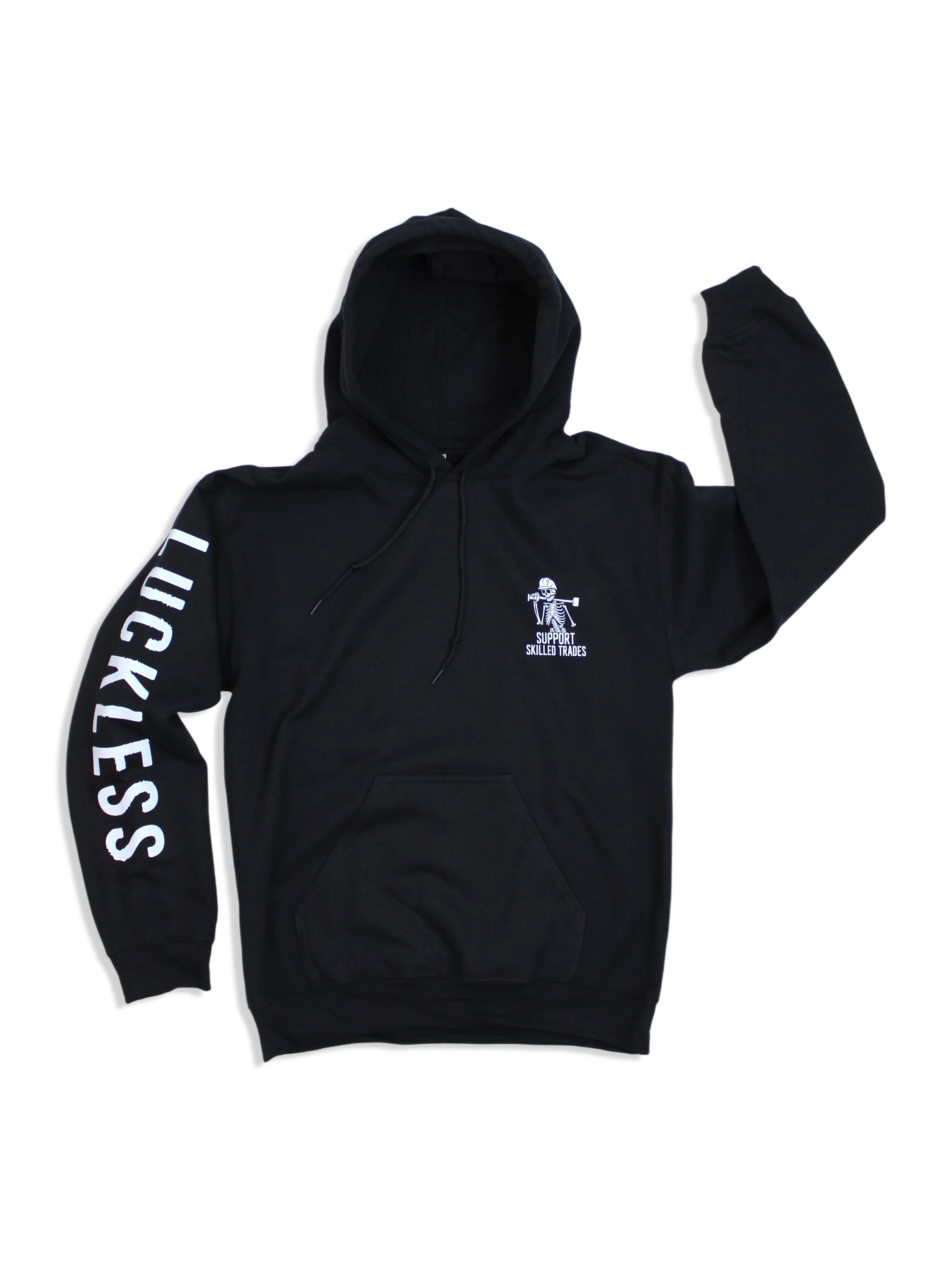 Luckless Outfitters Support Skilled Trades Hoodie — detail close-up