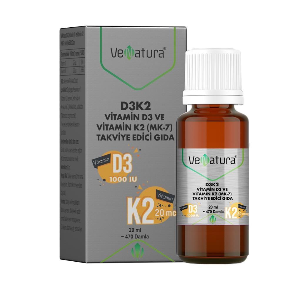 VeNatura Vitamin D3K2 Dietary Supplement Drops - 20ml - Supports Immune System & Bone Health