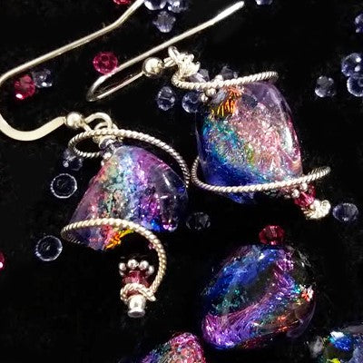 BodyCandy 925 Silver Spiral Dichroic Glass Earrings Created with Crystals — back view